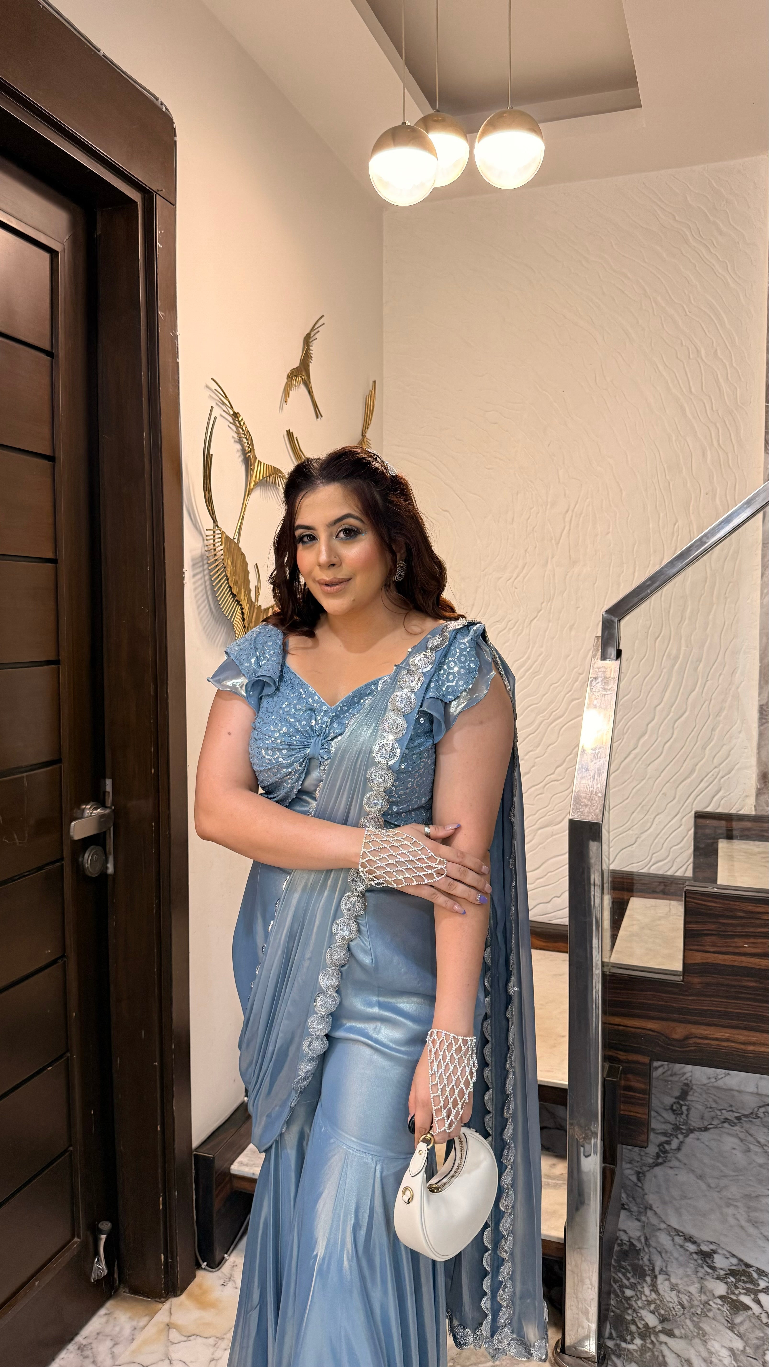 Ice Blue Foil Festive Saree