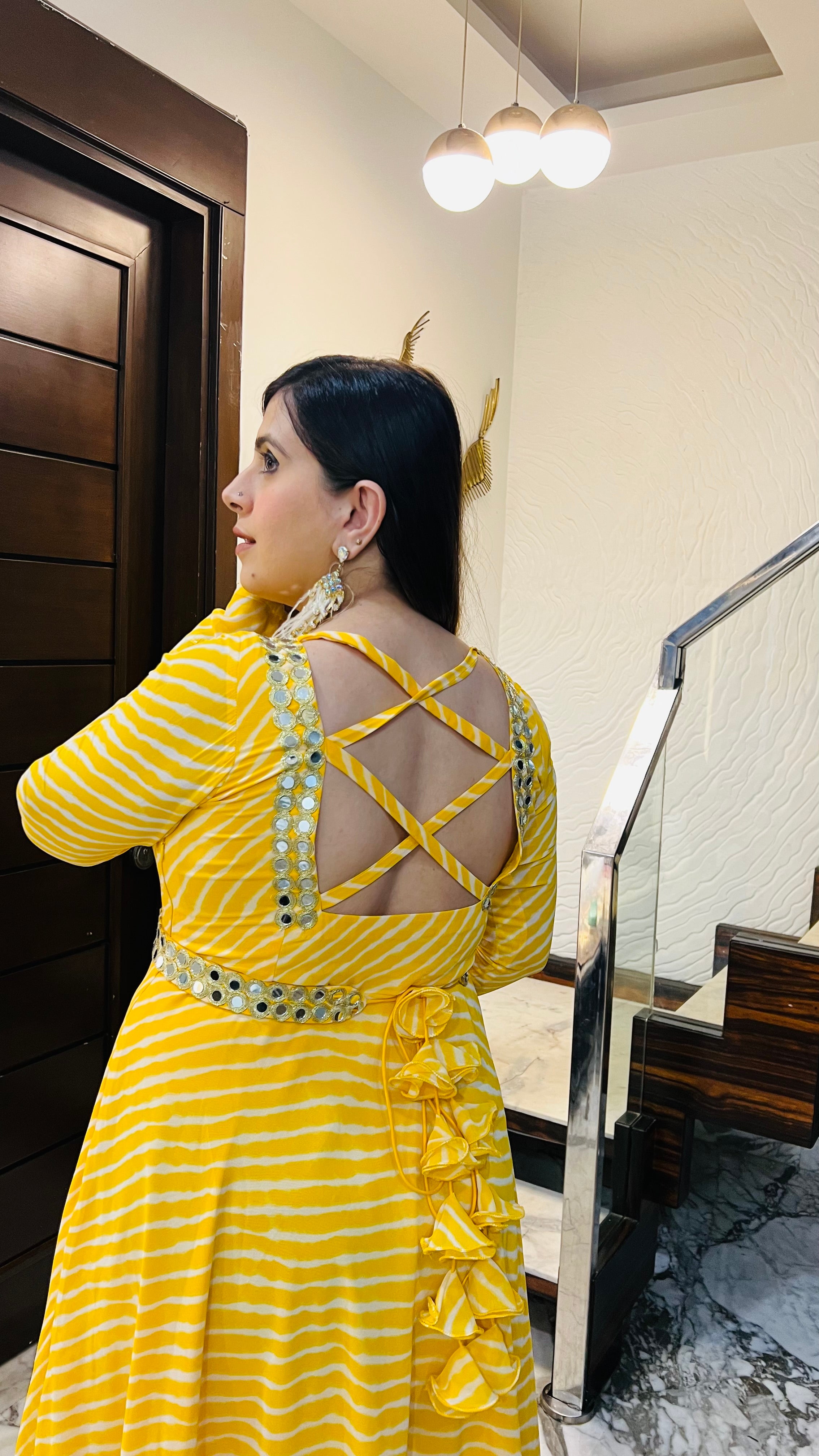 Yellow Leheriya Ethnic Maxi Dress