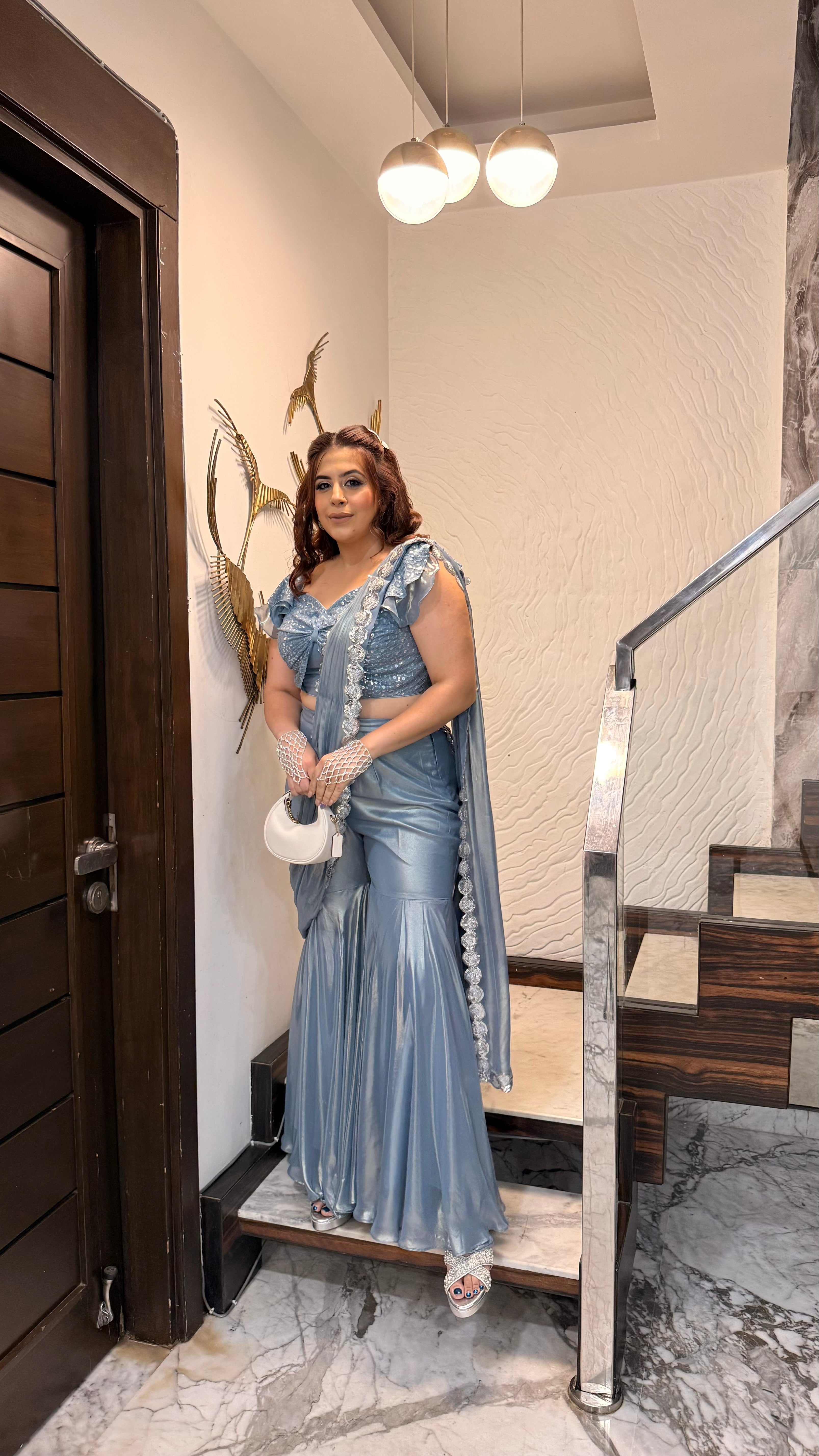 Ice Blue Foil Festive Saree