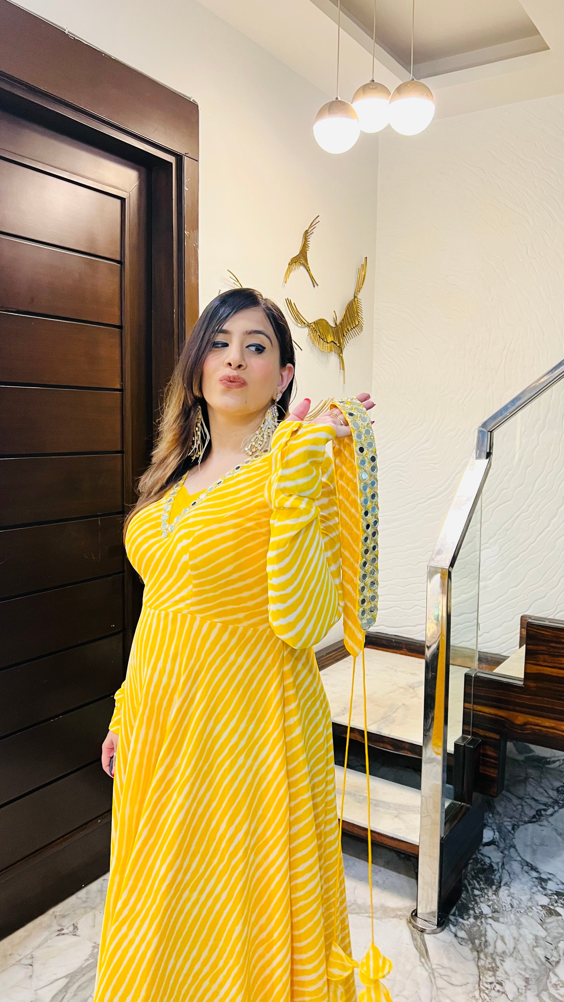 Yellow Leheriya Ethnic Maxi Dress