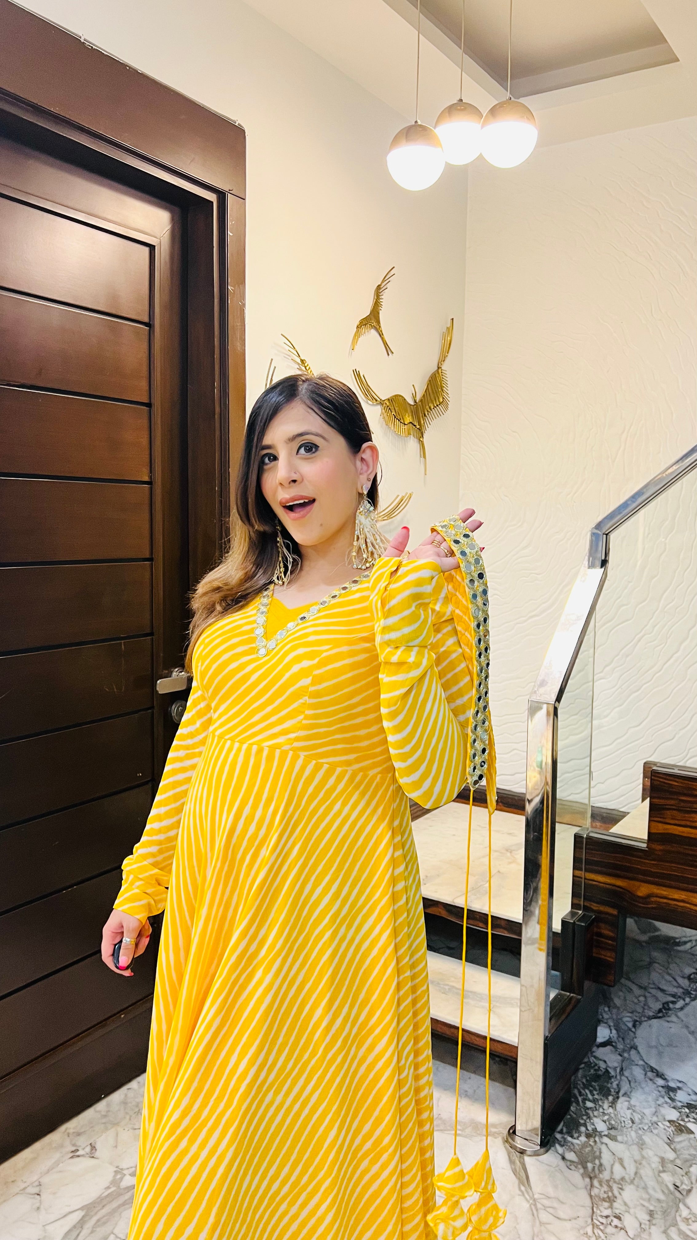 Yellow Leheriya Ethnic Maxi Dress