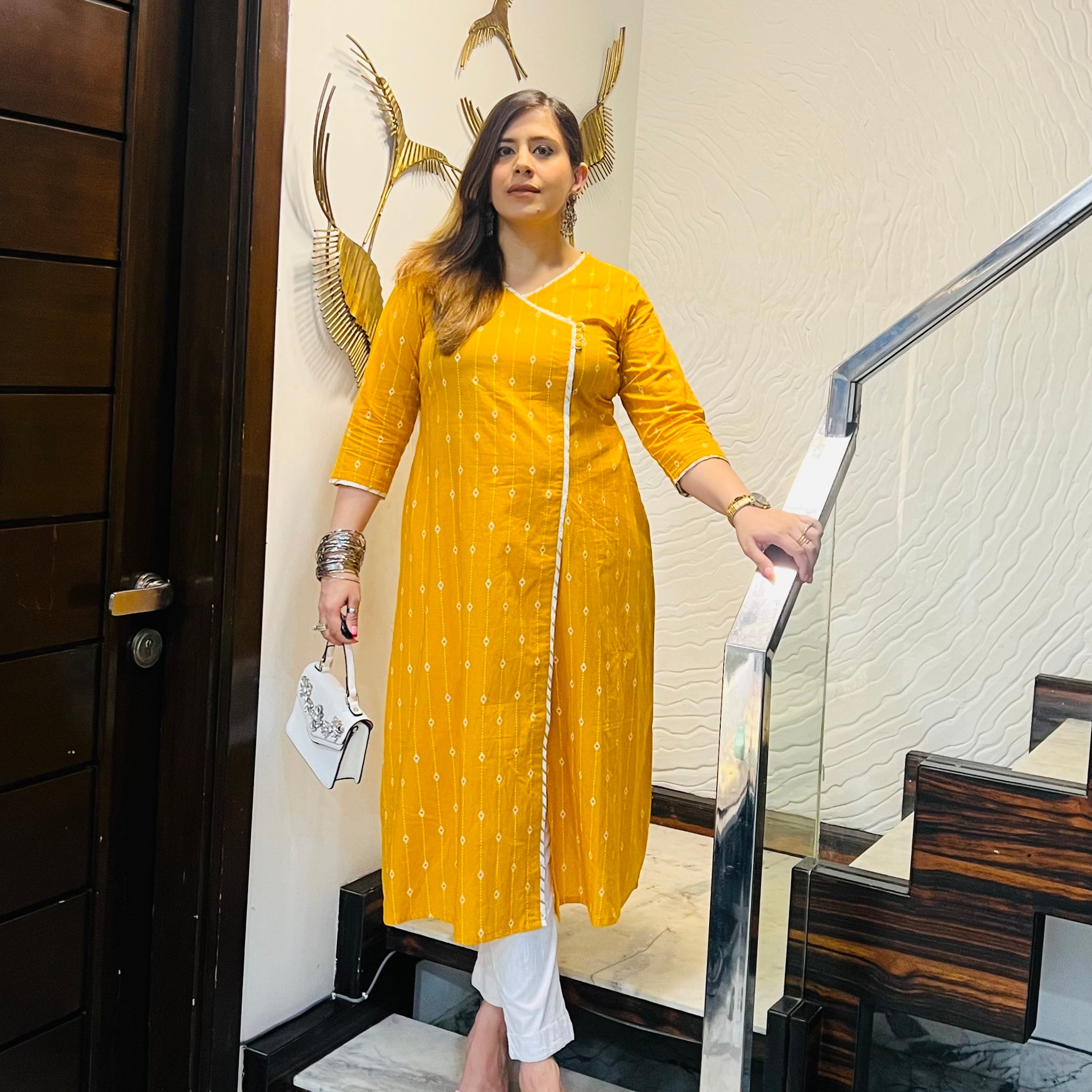 Angrakha In Yellow Kurti