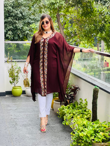 Brown Embroidered Kaftaan
