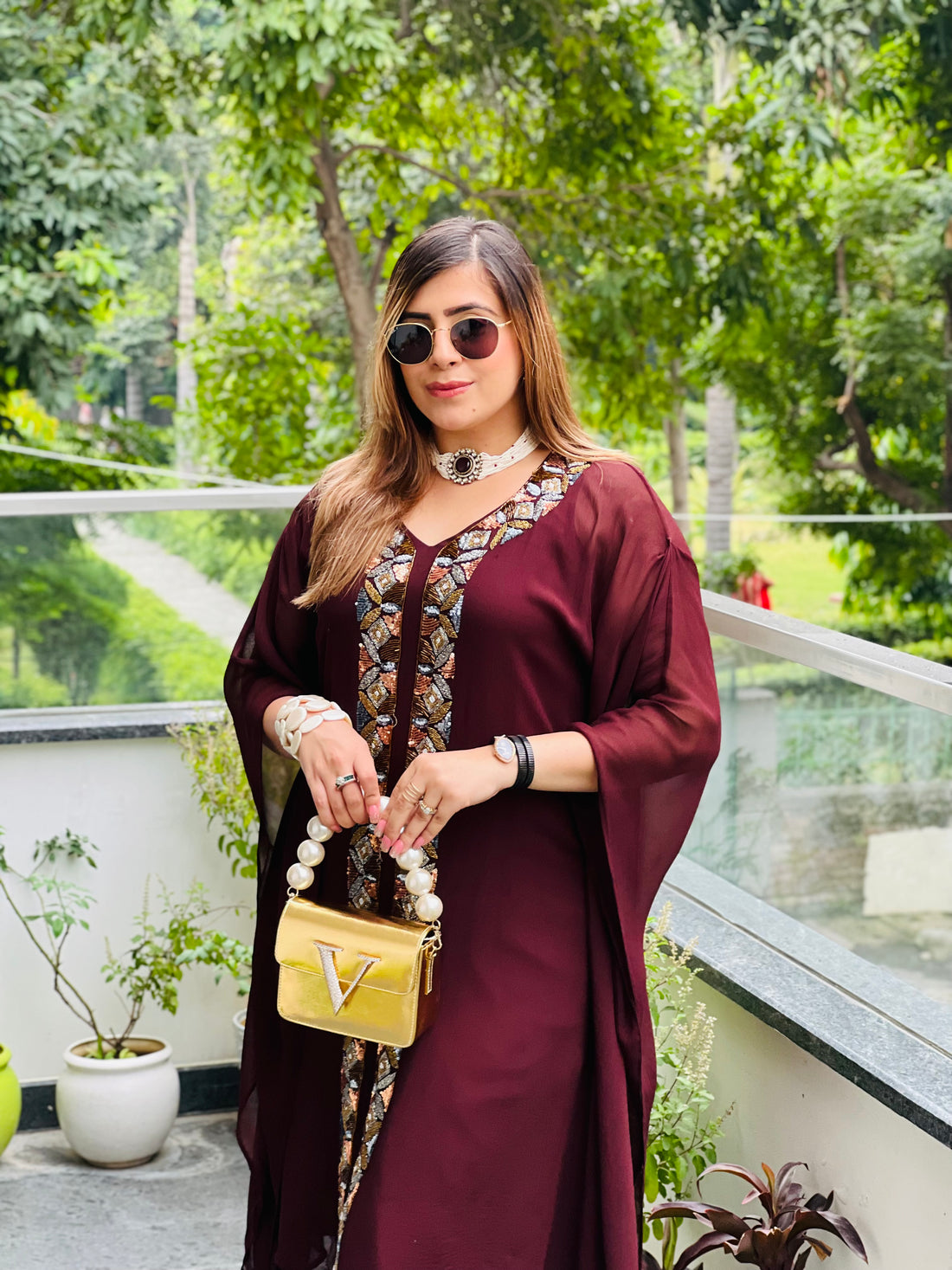 Brown Embroidered Kaftaan