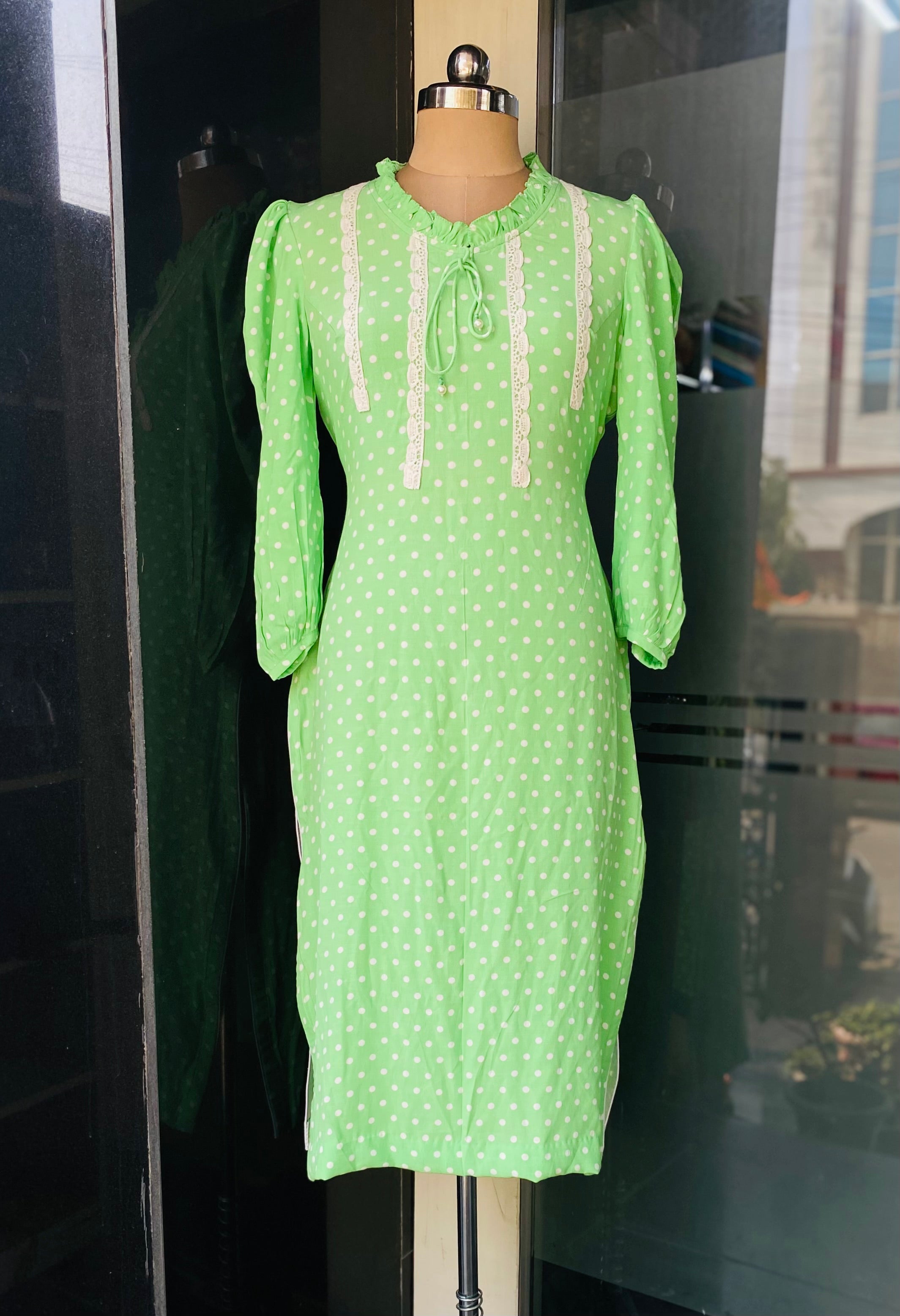 Green Polka Dot Summer Kurti