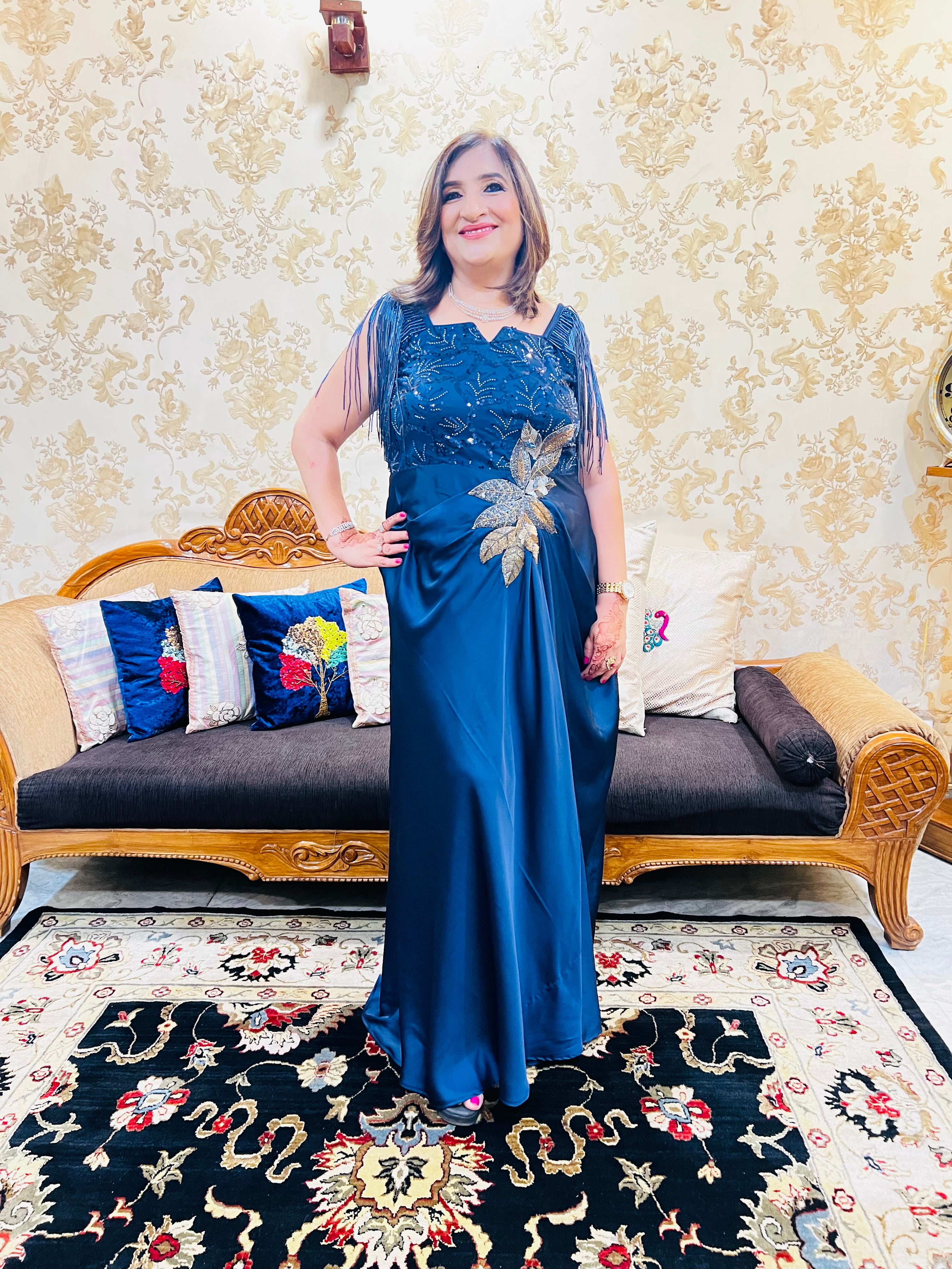 Navy Blue Embroidered Gown
