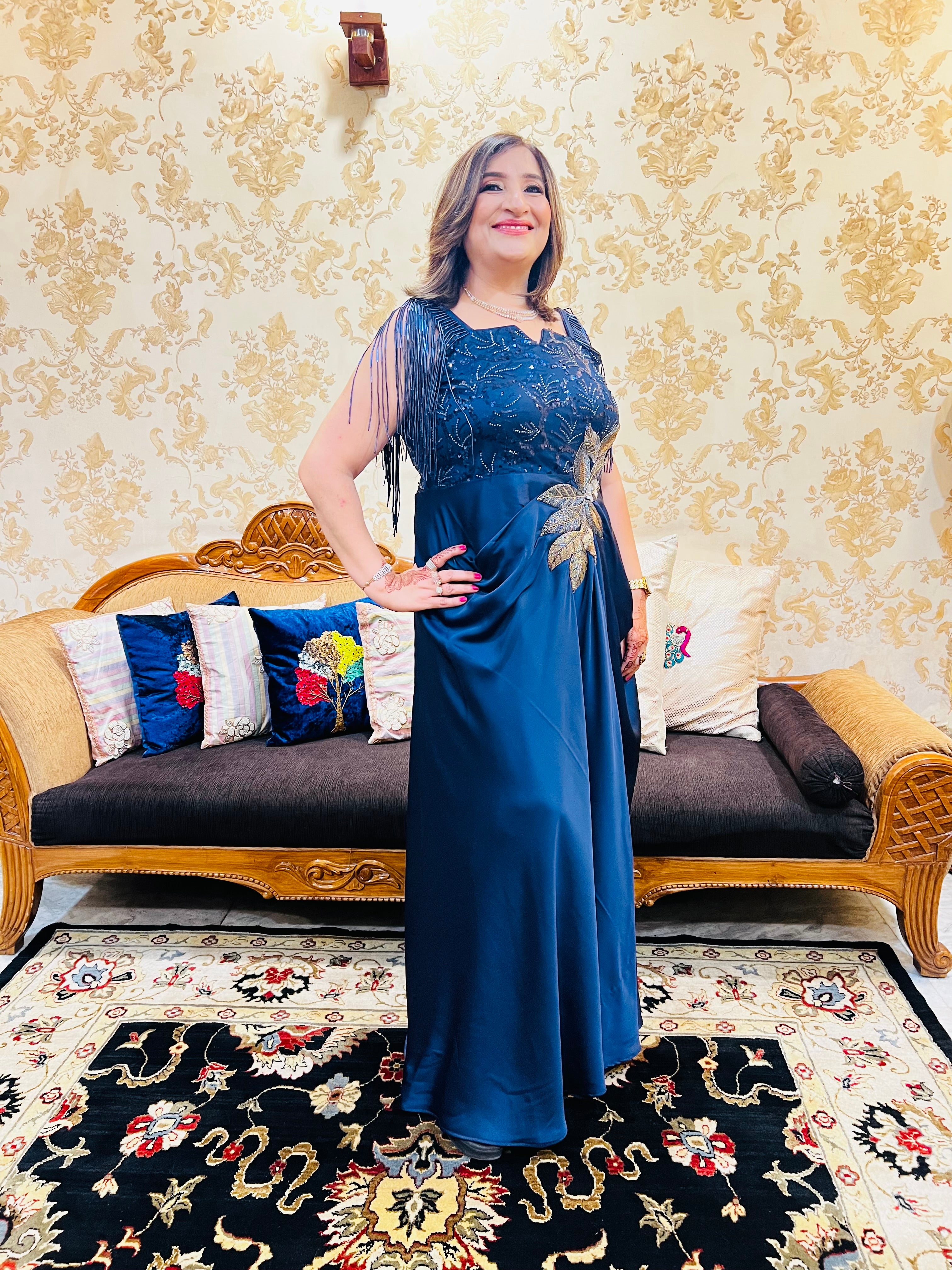 Navy Blue Embroidered Gown