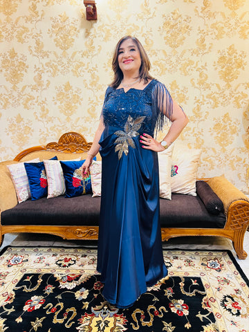 Navy Blue Embroidered Gown