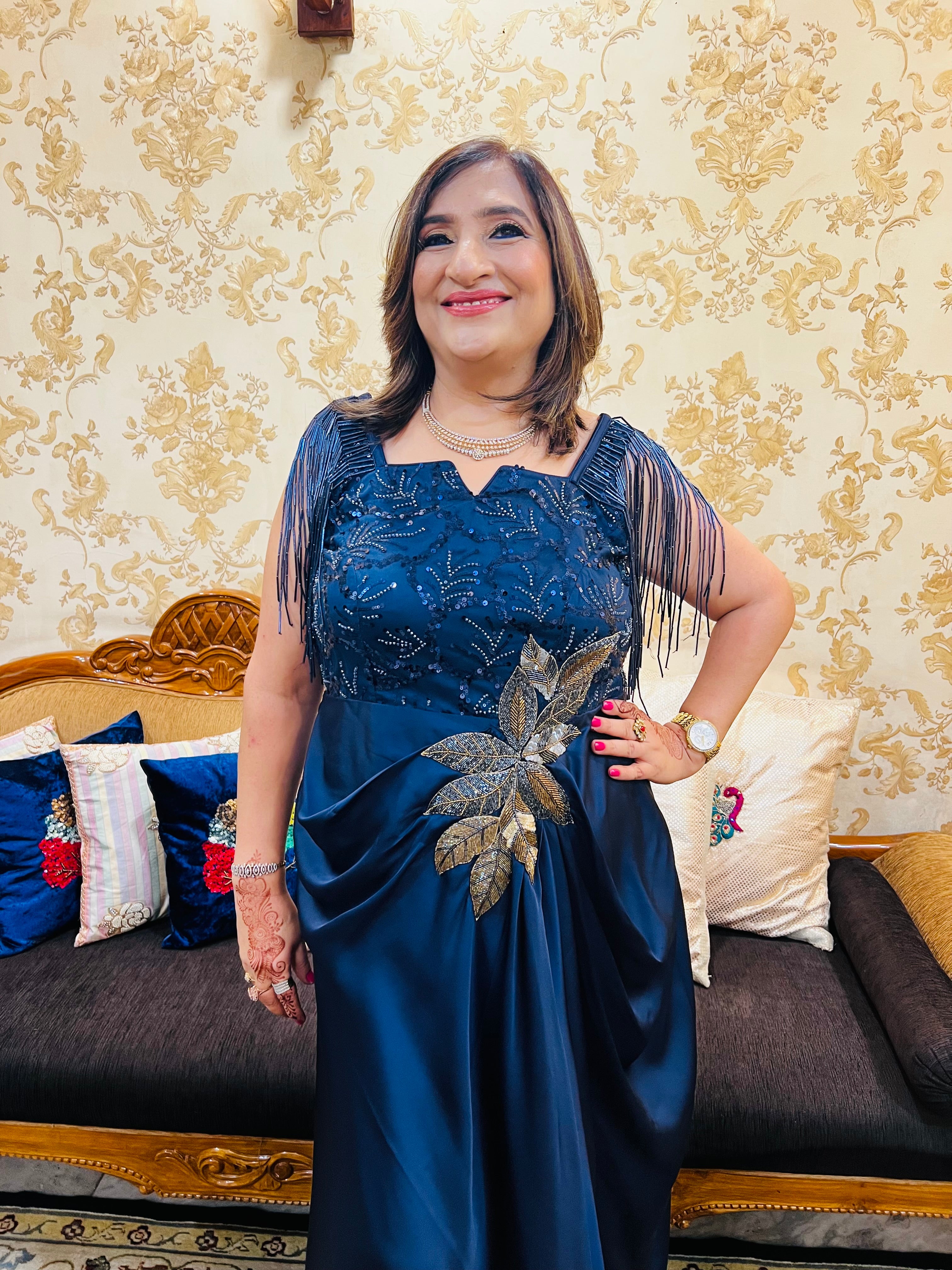 Navy Blue Embroidered Gown
