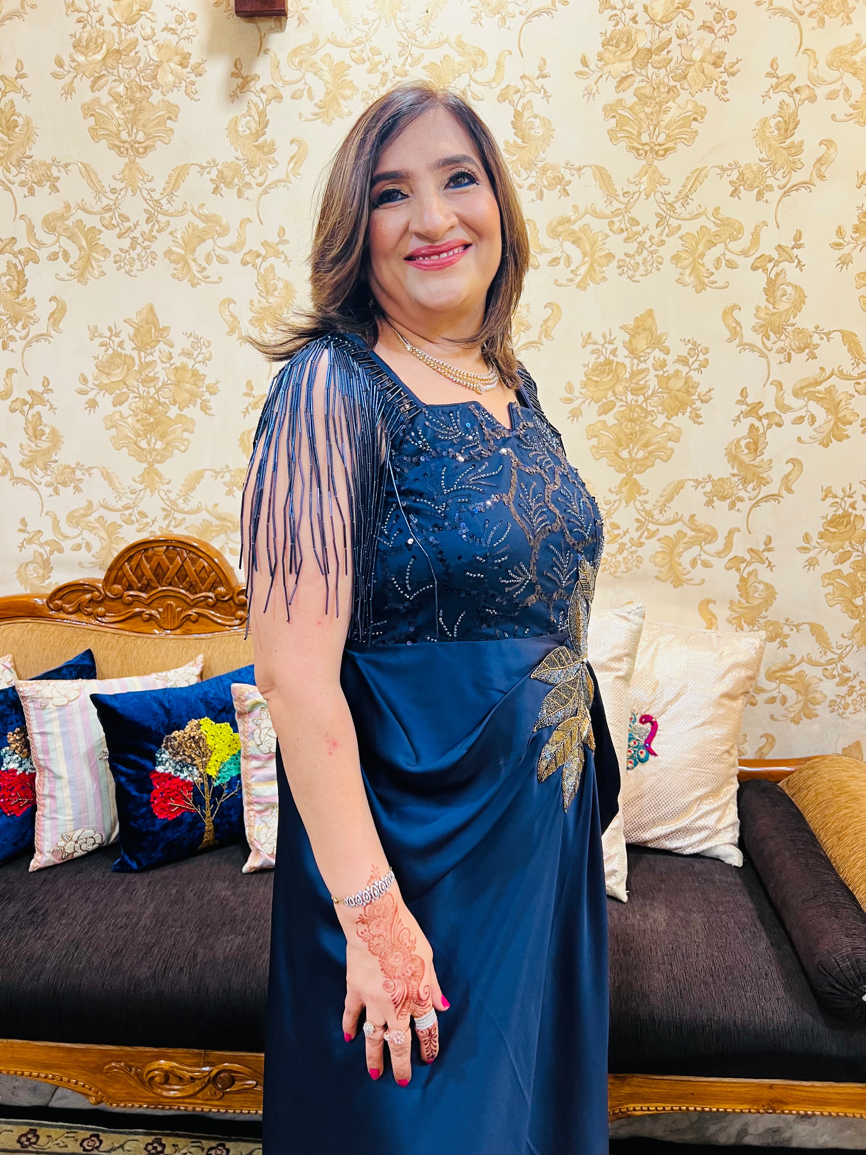 Navy Blue Embroidered Gown