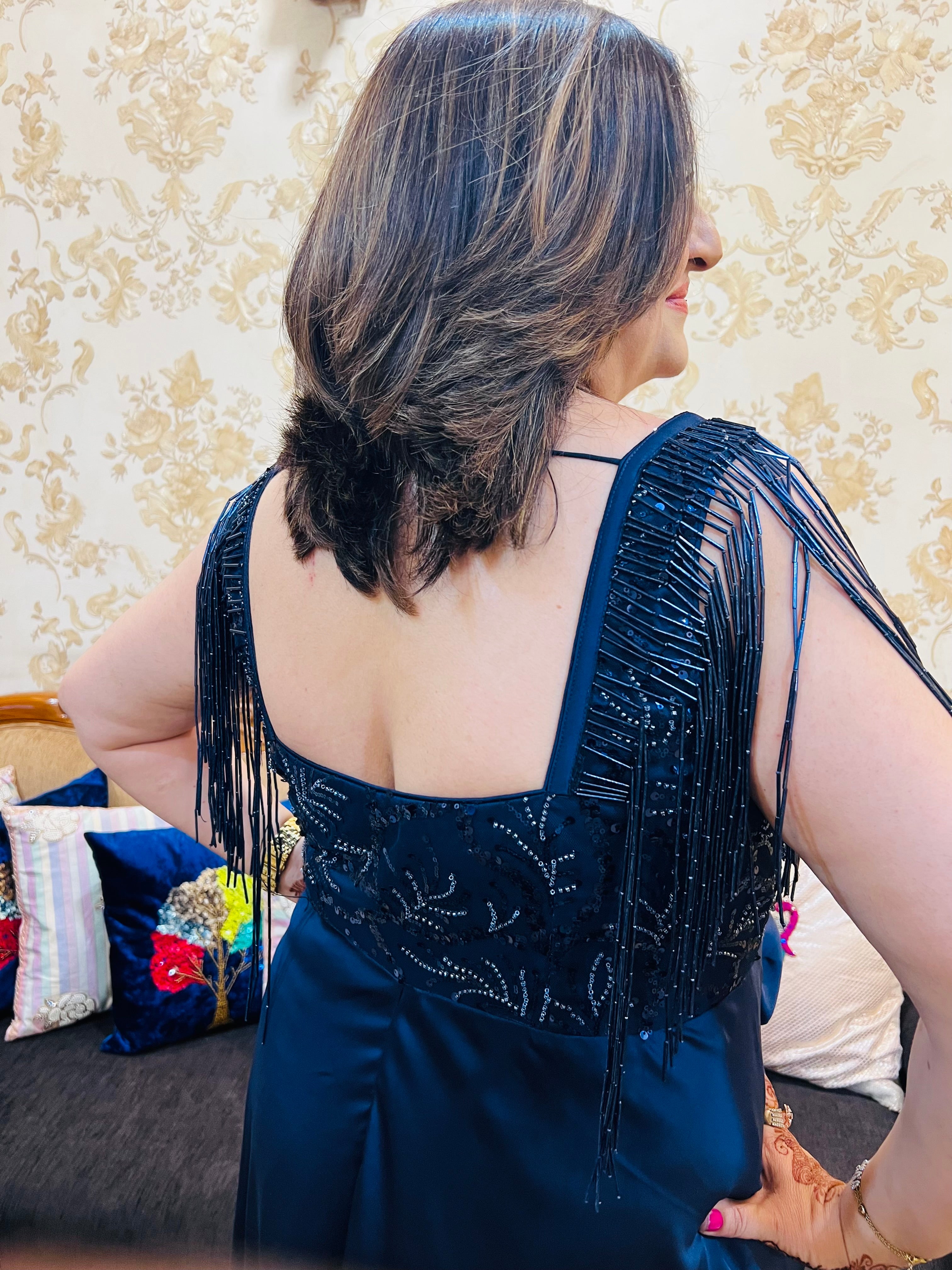 Navy Blue Embroidered Gown
