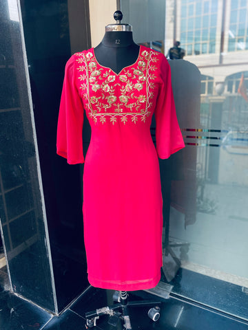 Pink Embroidered Kurti