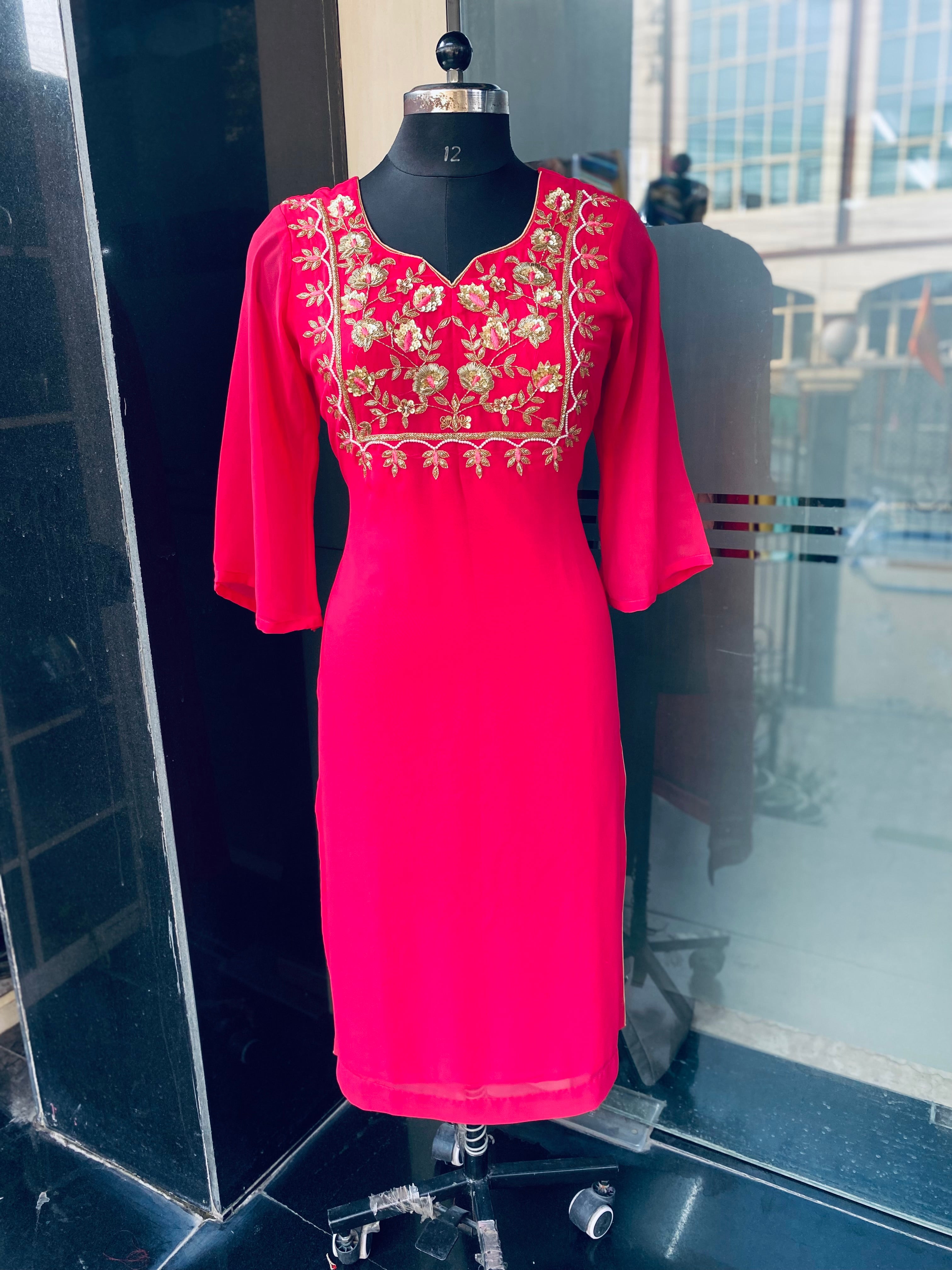 Pink Embroidered Kurti