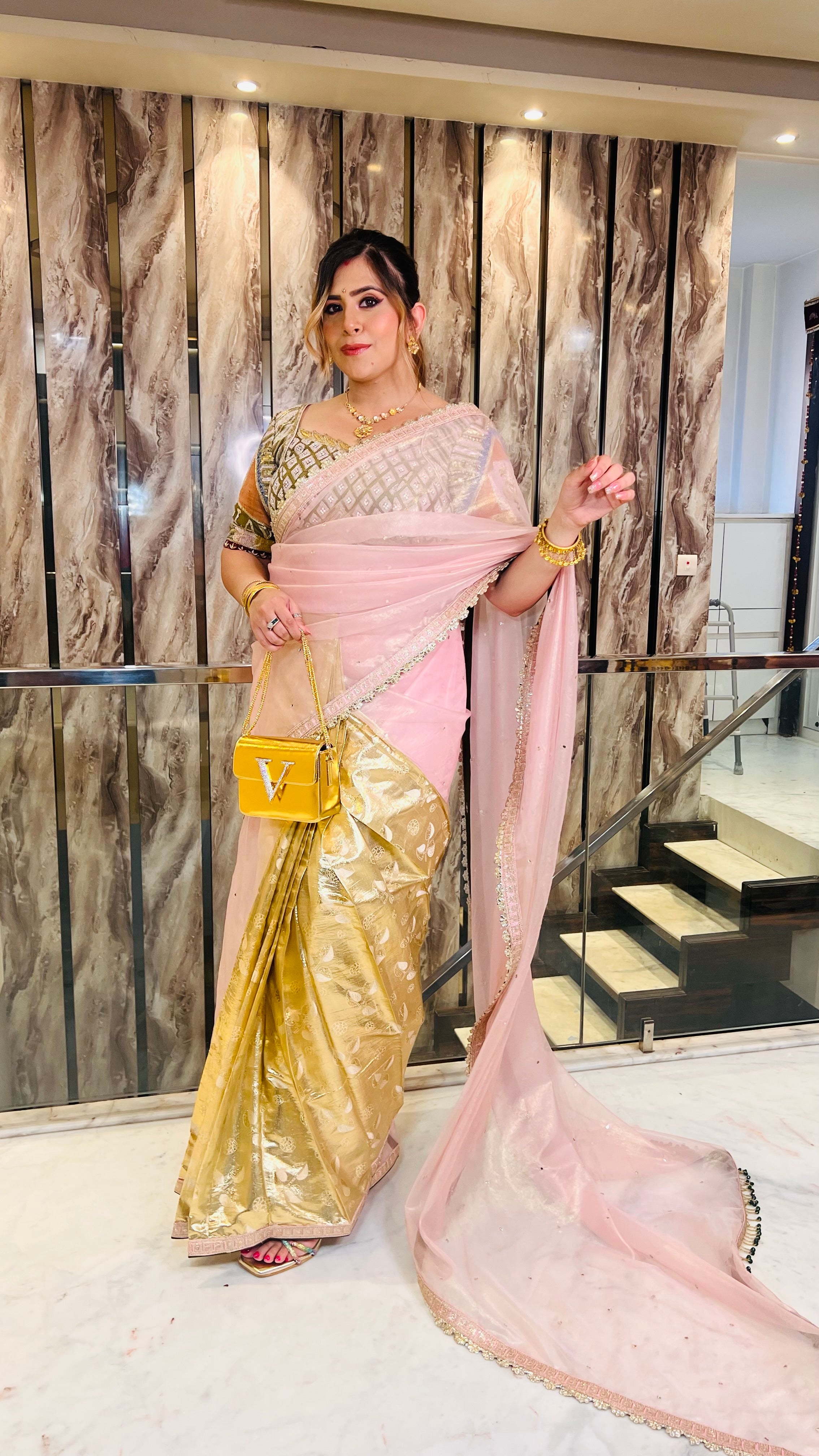Baby Pink & Golden Saree