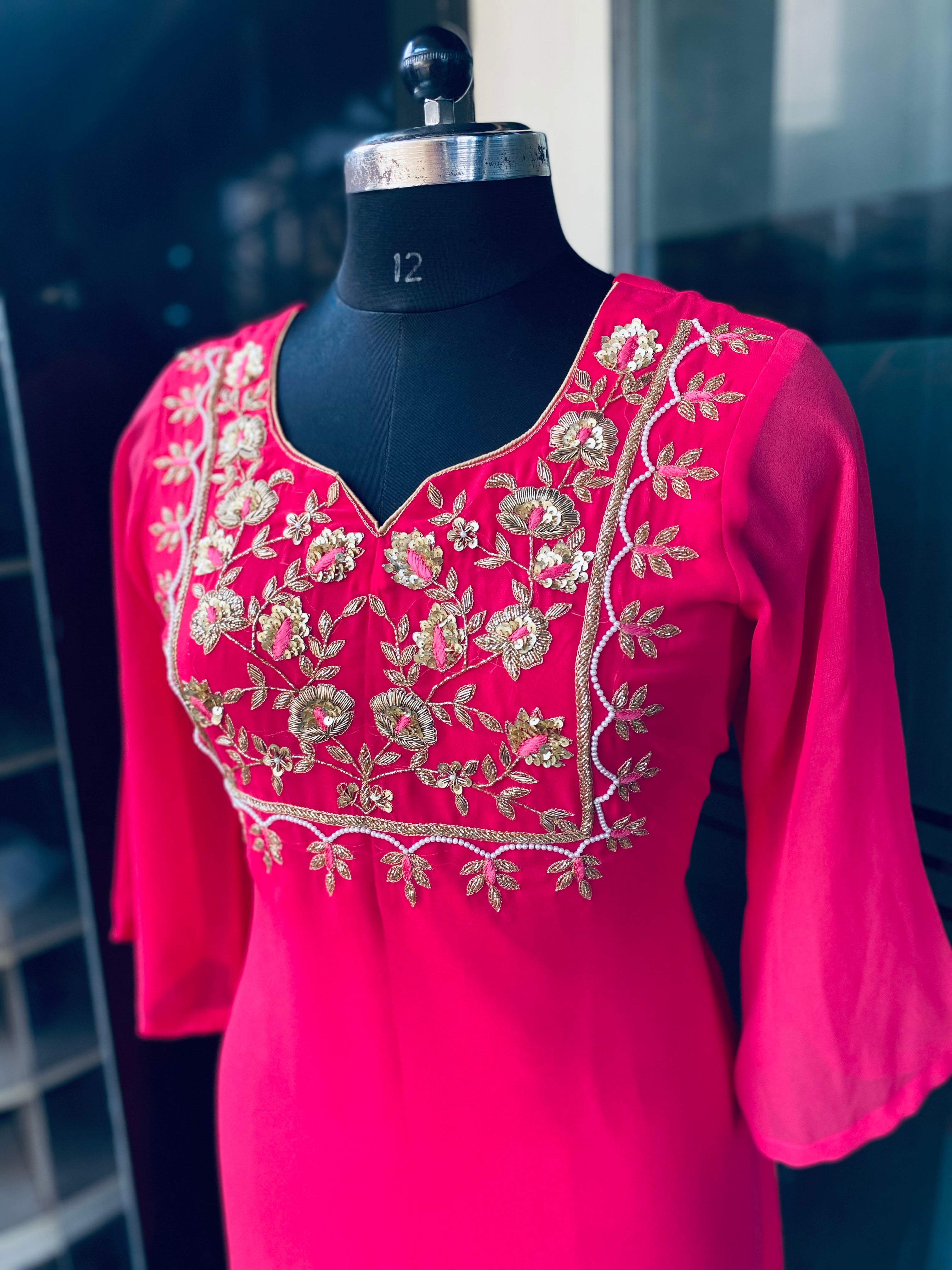 Pink Embroidered Kurti