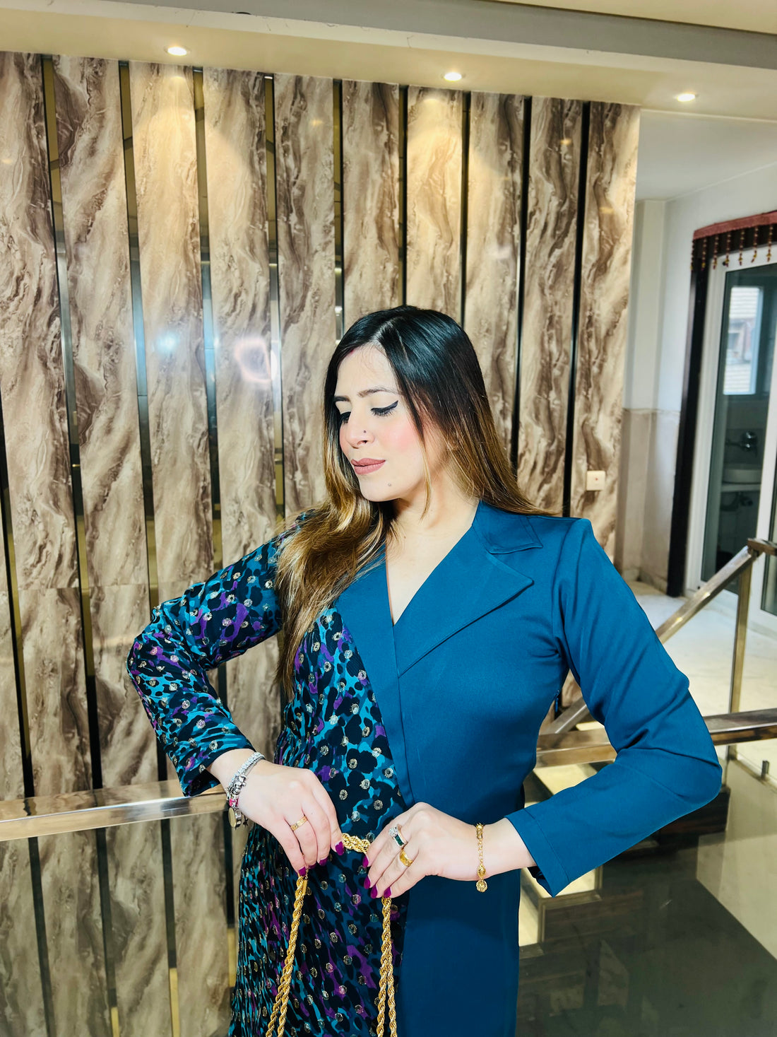 Teal Cheetah Blazer Dress