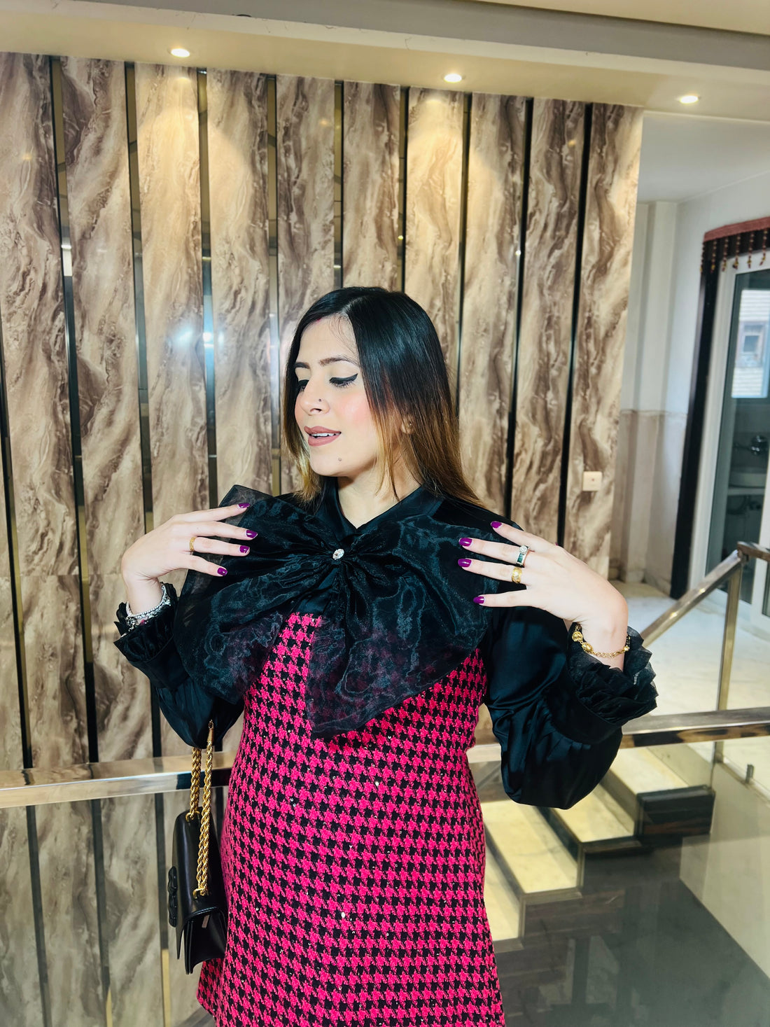 Pink Houndstooth Dress