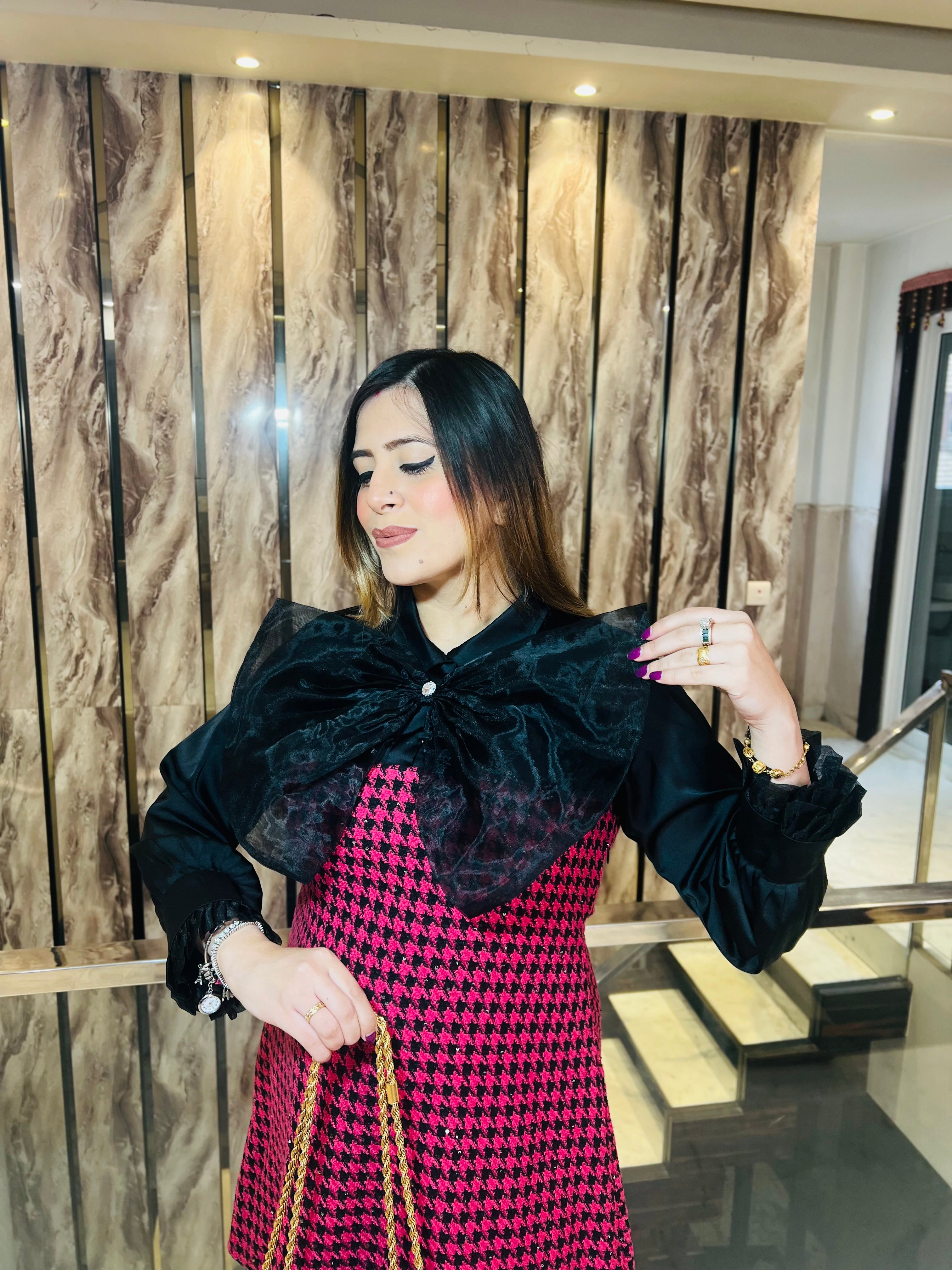 Pink HoundstoothÂ Dress