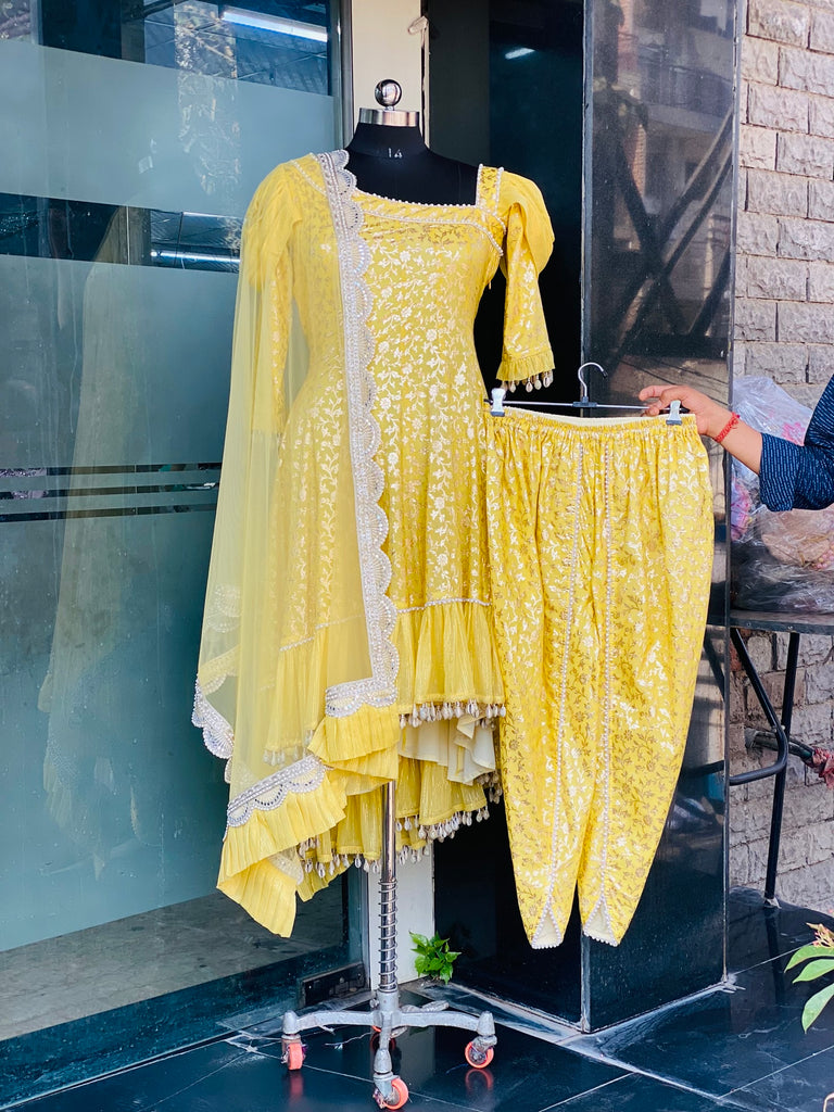 Lemon Yellow Dhoti Suit