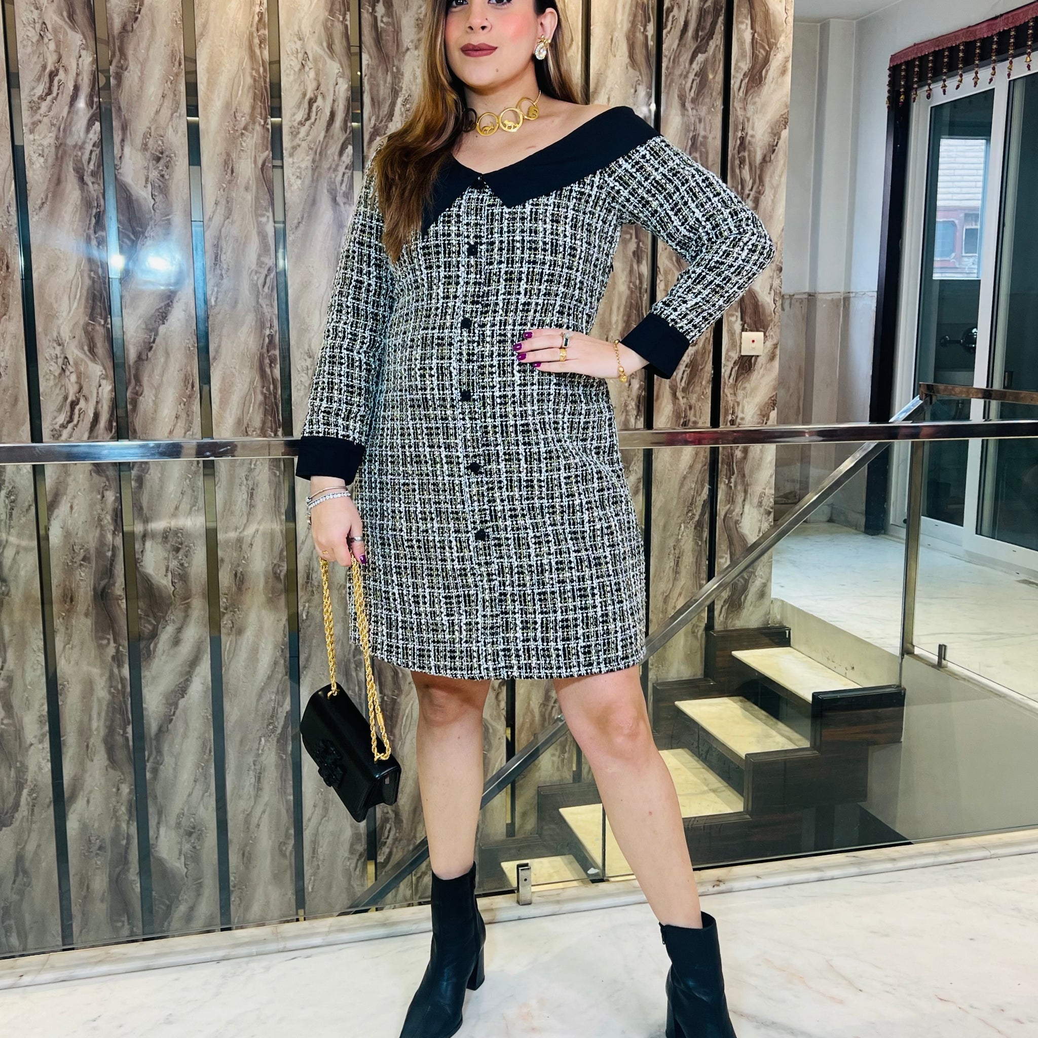 Black-Golden Tweed Dress