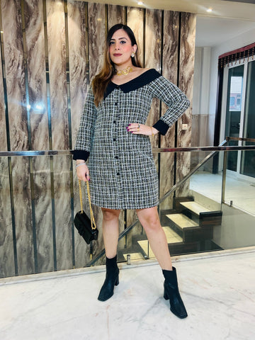 Black-Golden Tweed Dress