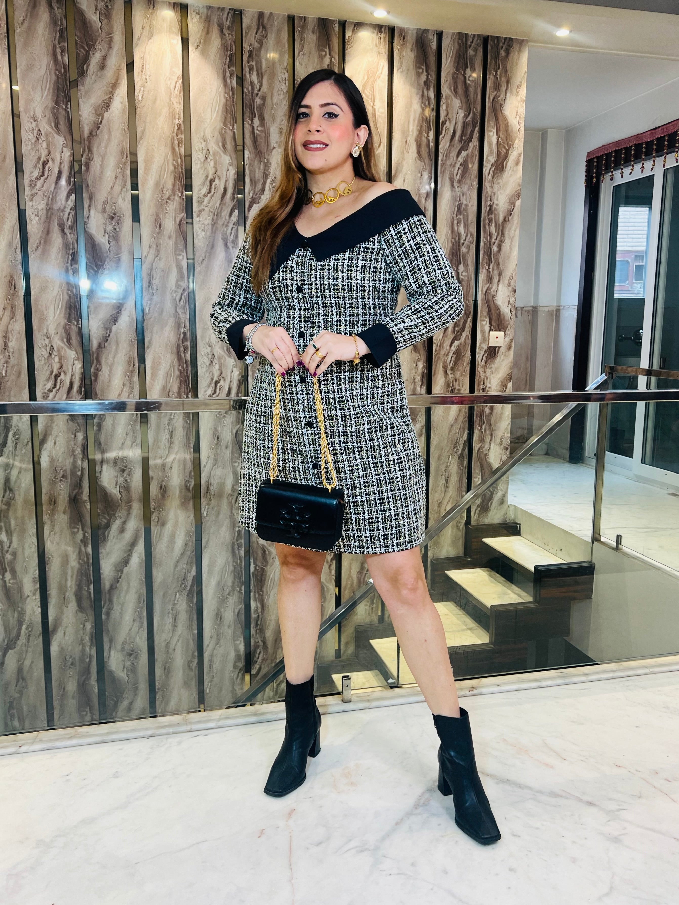 Black-Golden Tweed Dress