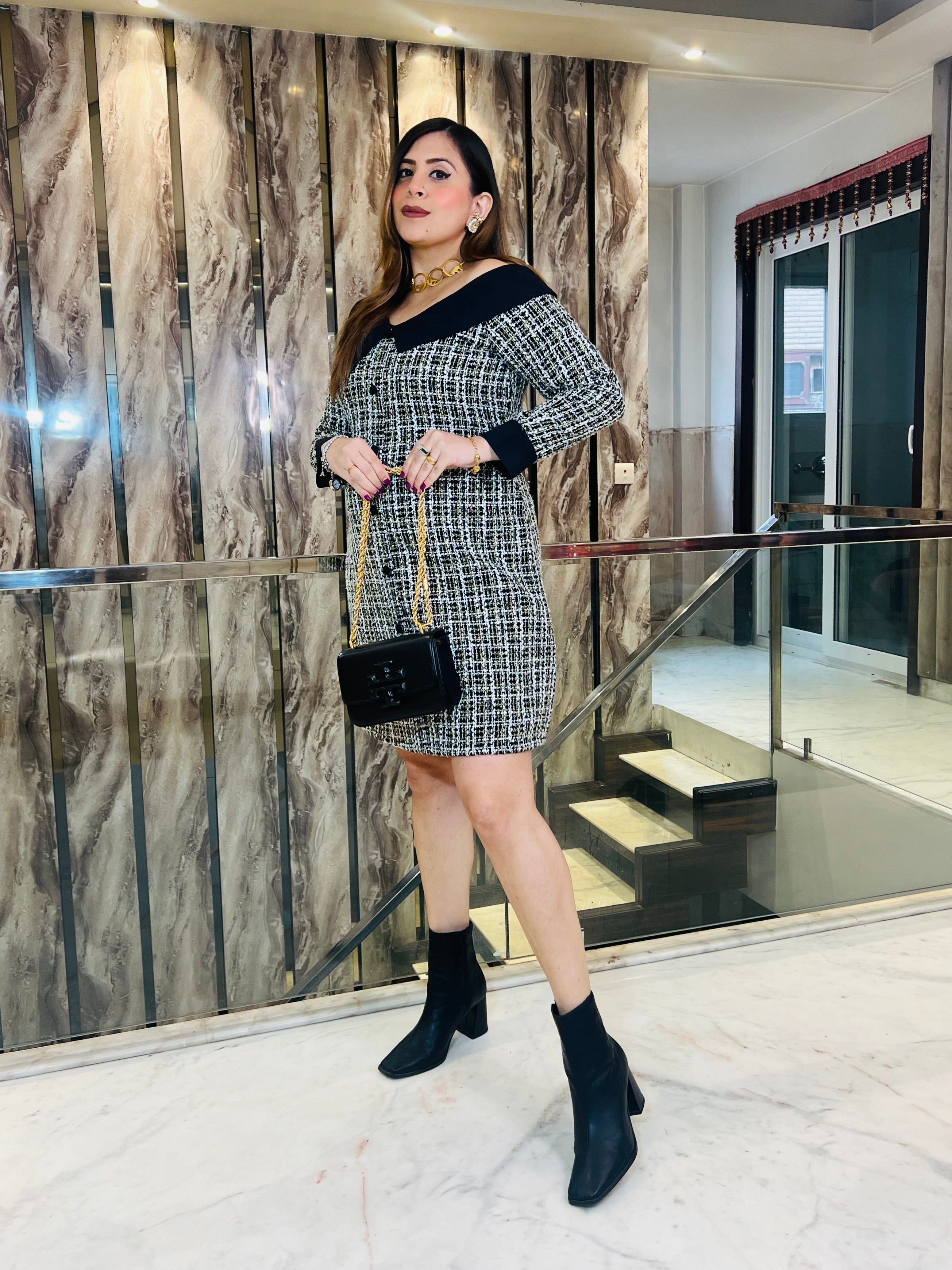 Black-Golden Tweed Dress