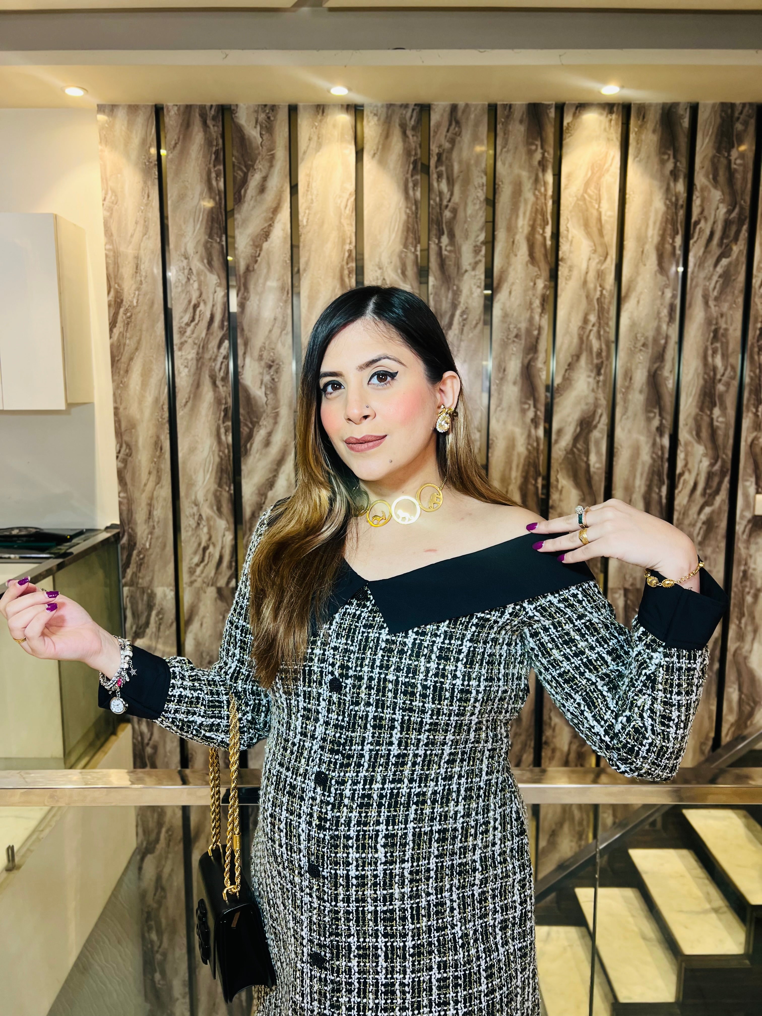 Black-Golden Tweed Dress