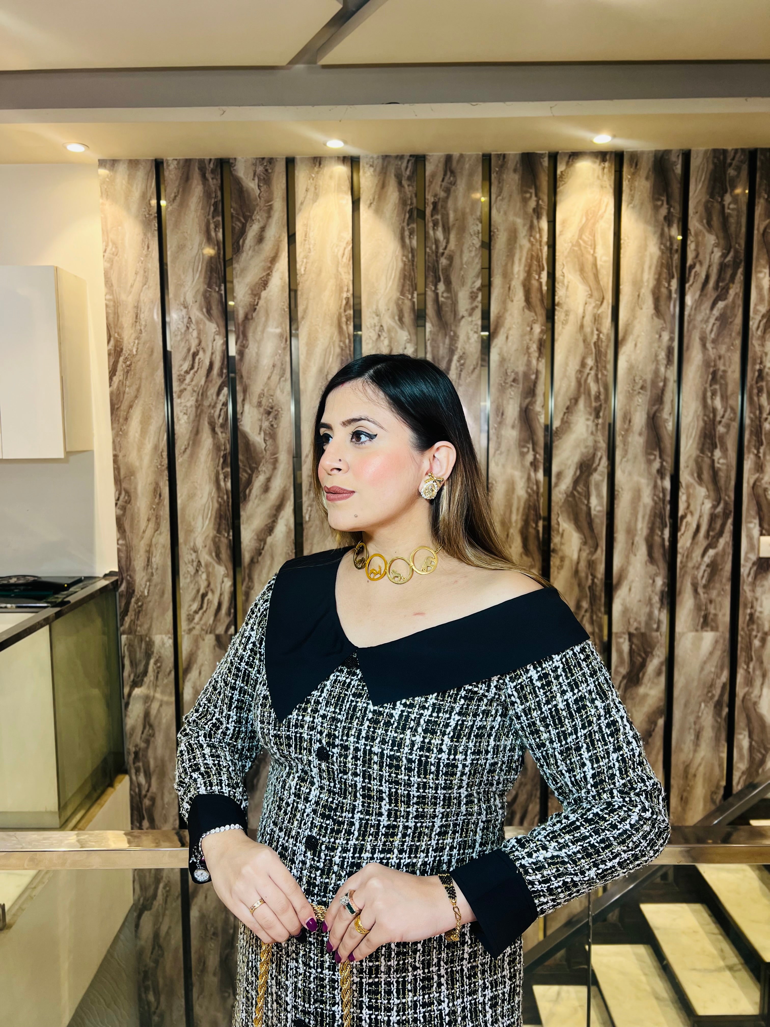 Black-Golden Tweed Dress