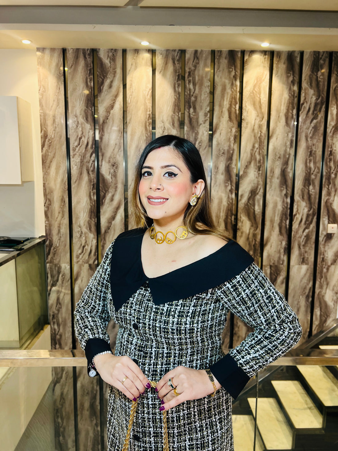 Black-Golden Tweed Dress