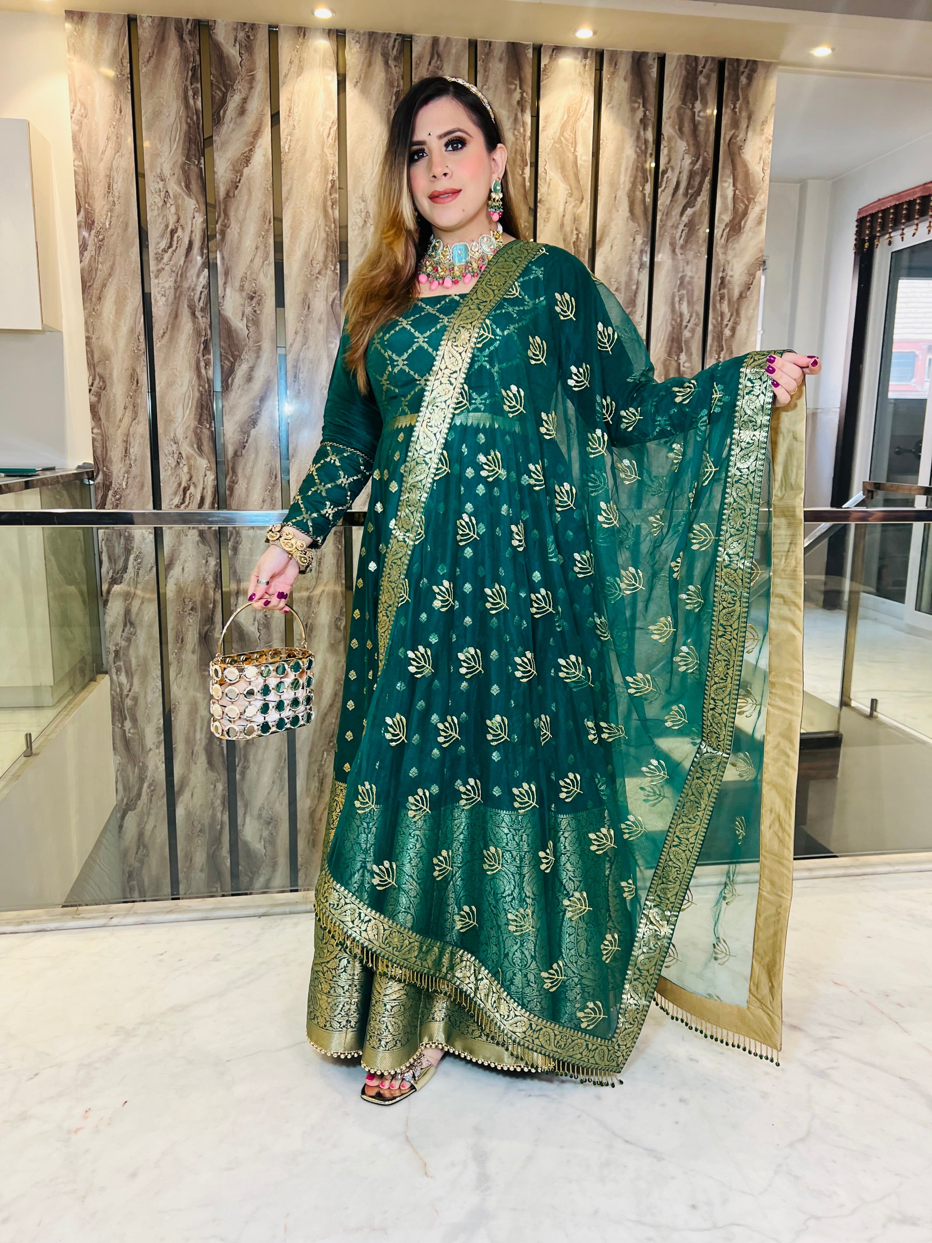 Bottle Green Banarasi Anarkali