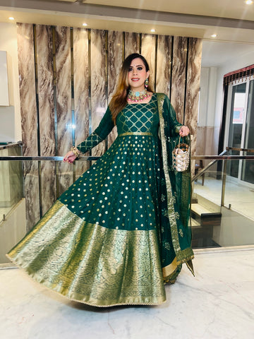Bottle Green Banarasi Anarkali