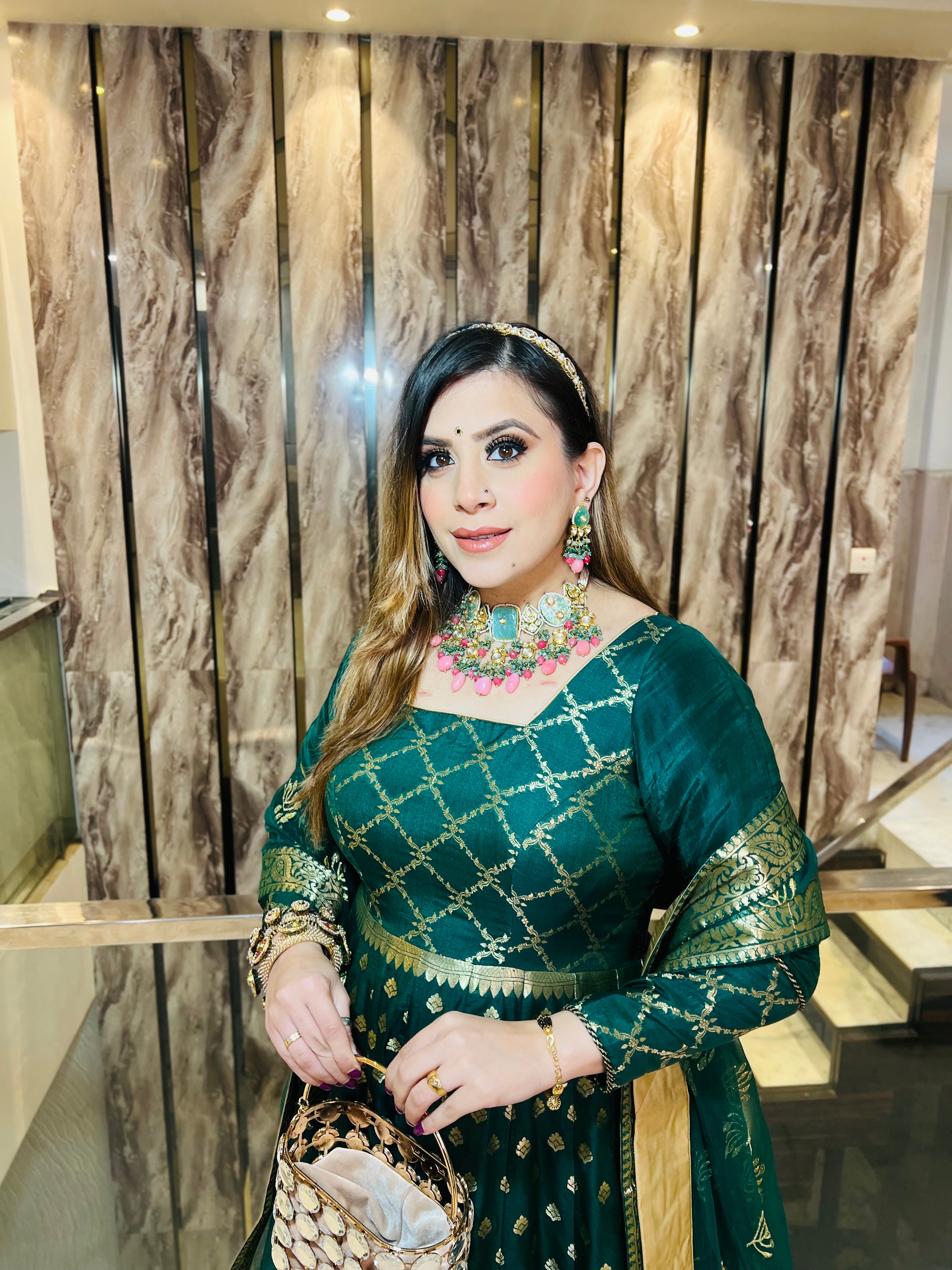 Bottle Green Banarasi Anarkali