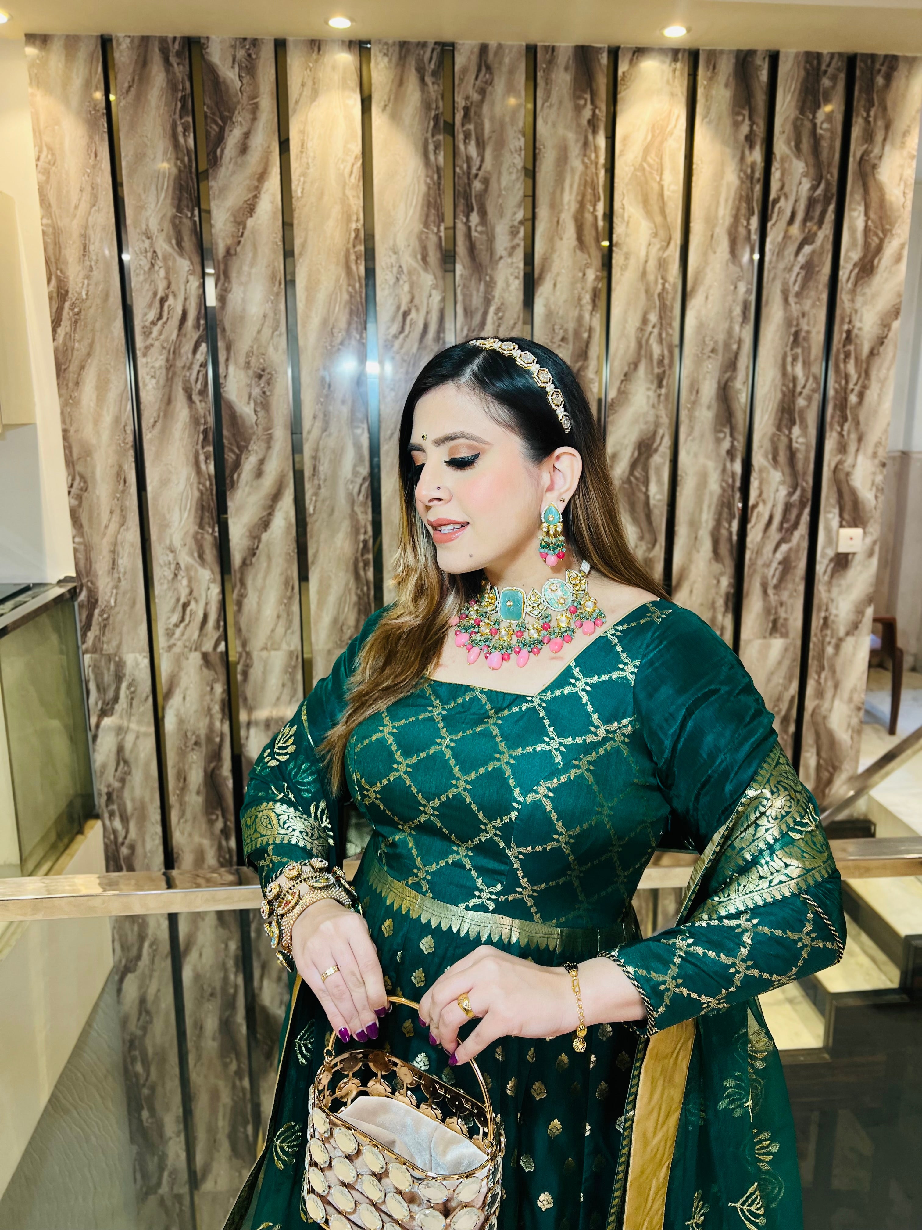 Bottle Green Banarasi Anarkali