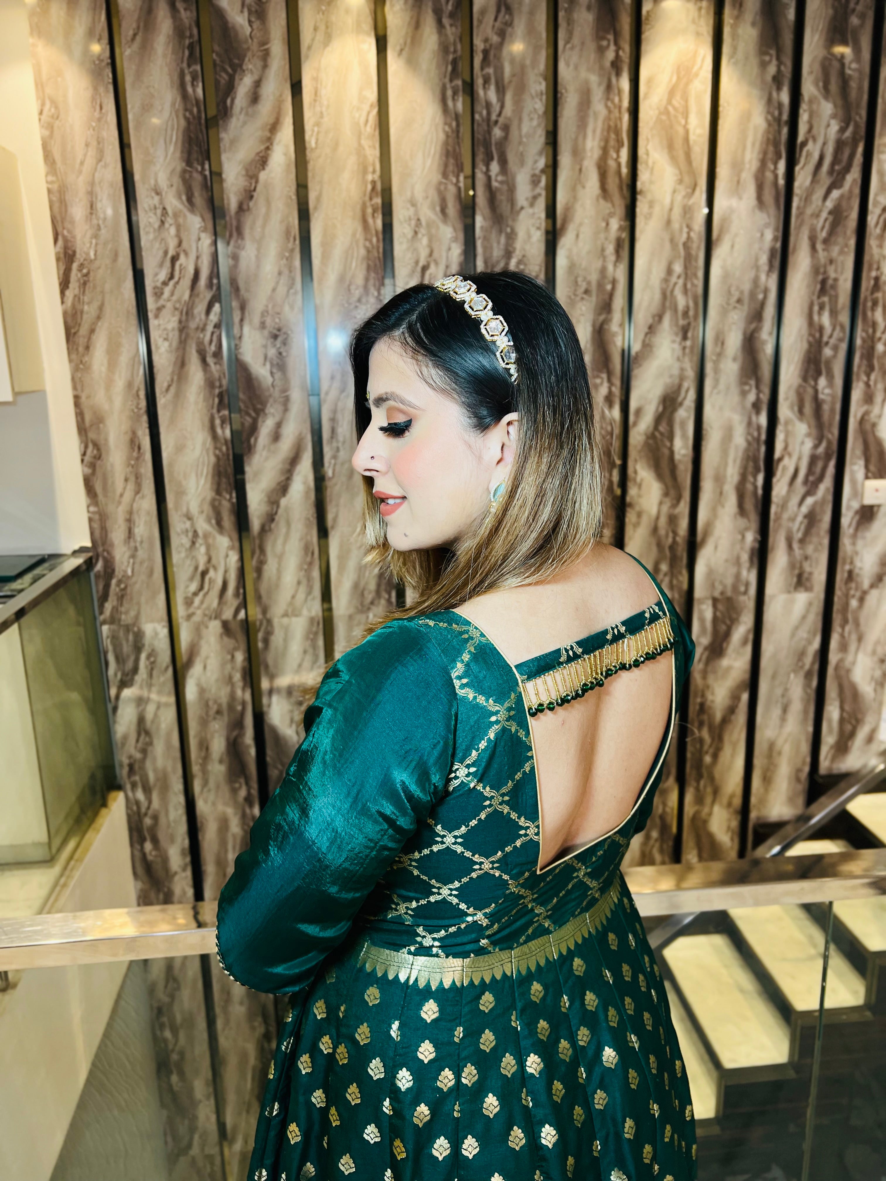 Bottle Green Banarasi Anarkali