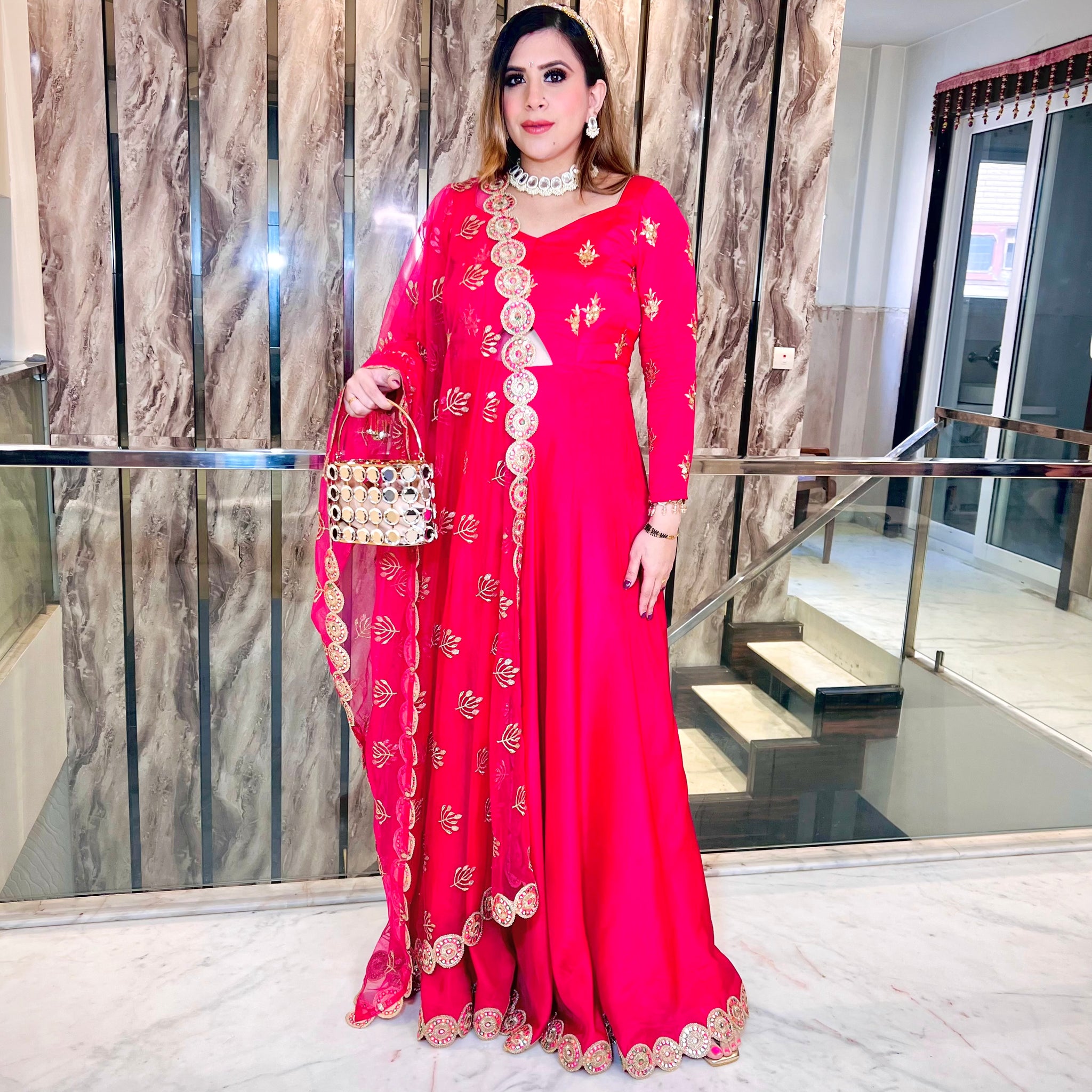 Hot Pink Crepe Anarkali