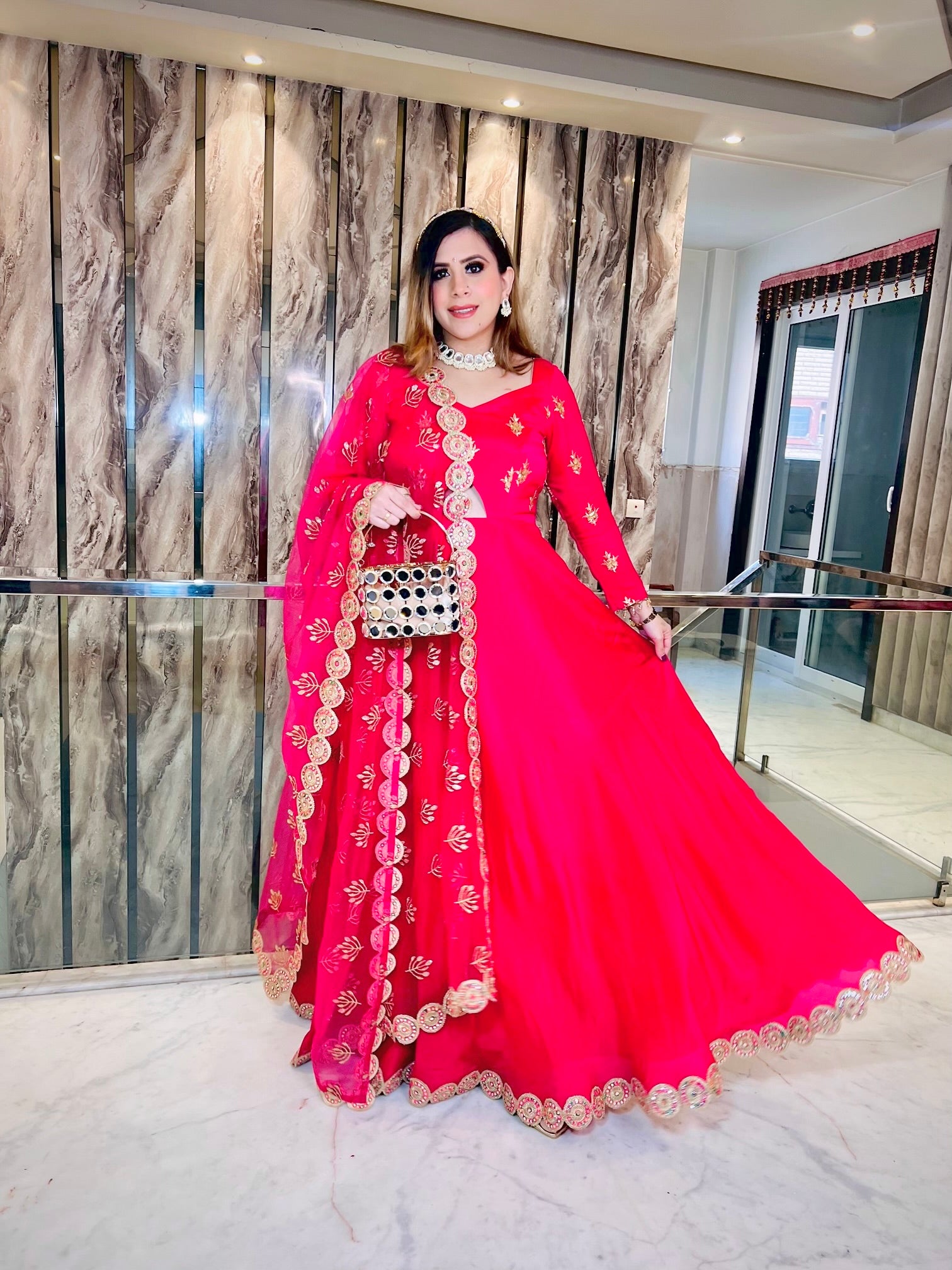 Hot Pink Crepe Anarkali