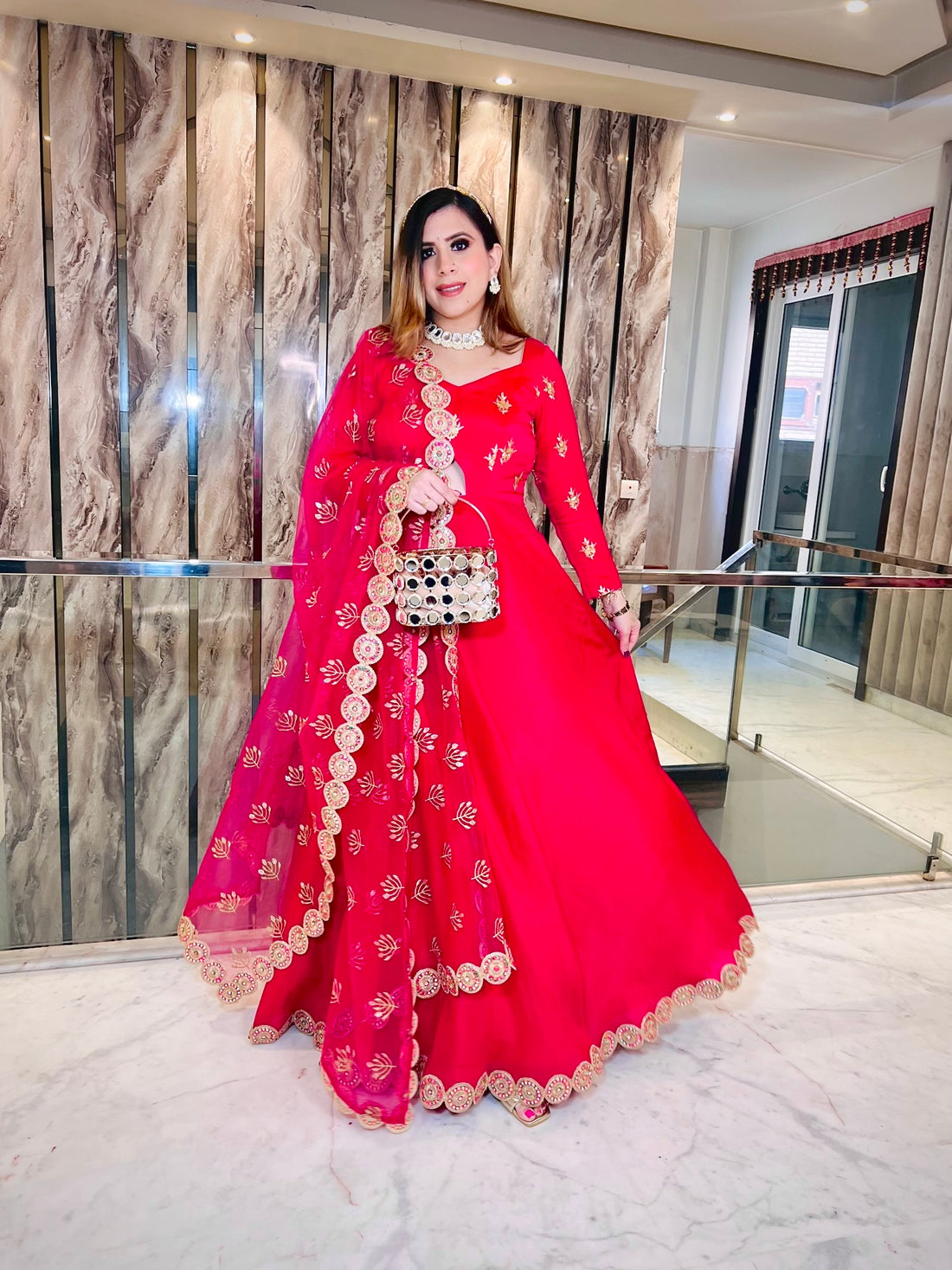 Hot Pink Crepe Anarkali