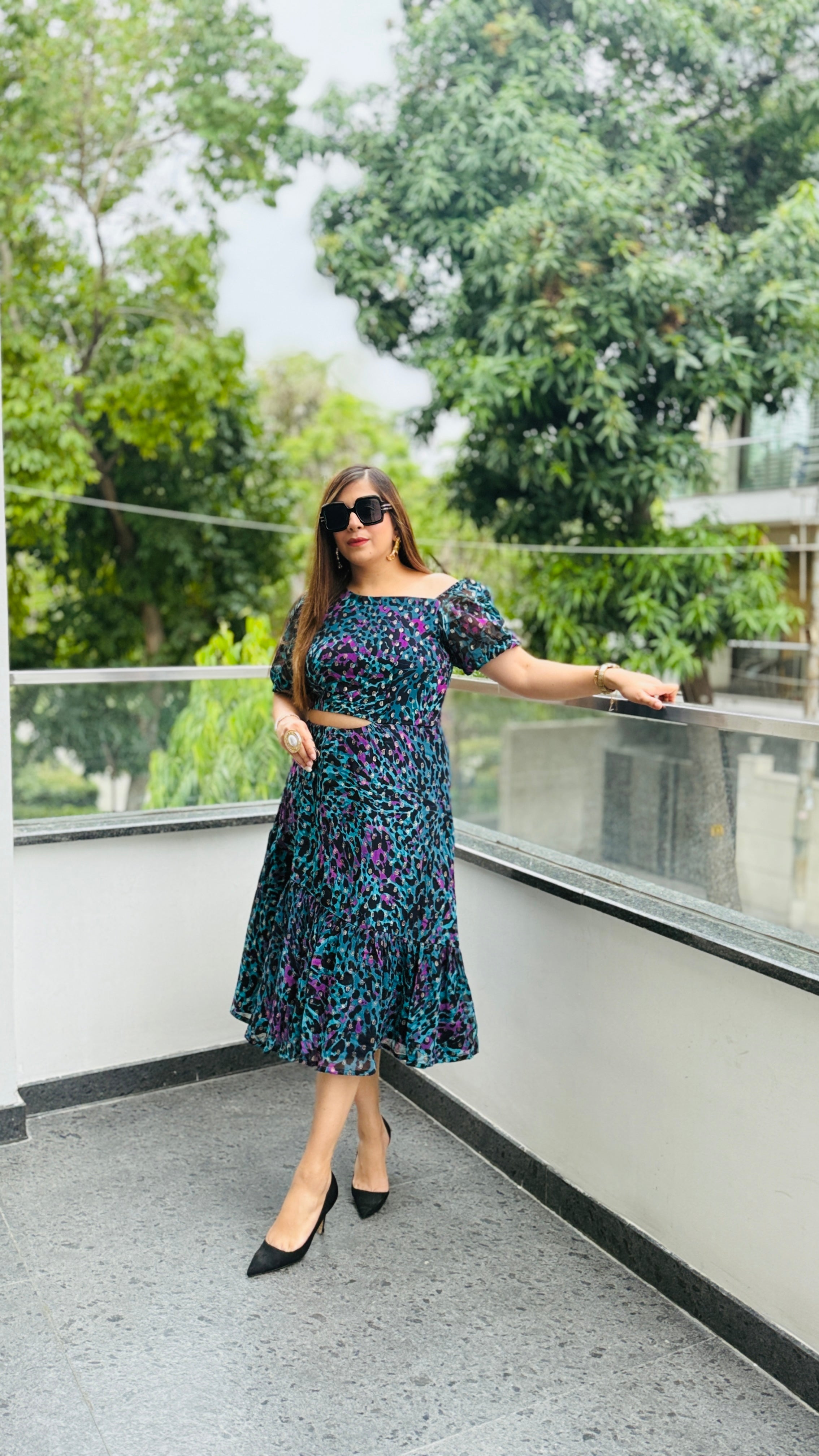 Teal Cheetah Midi Dress