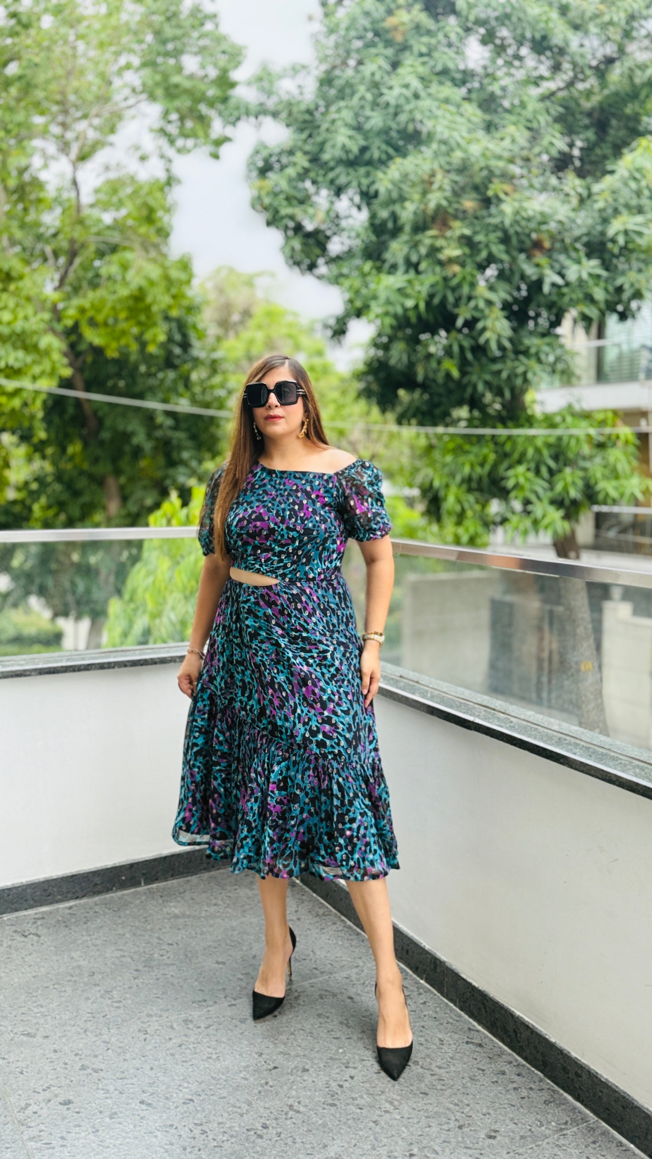 Teal Cheetah Midi Dress