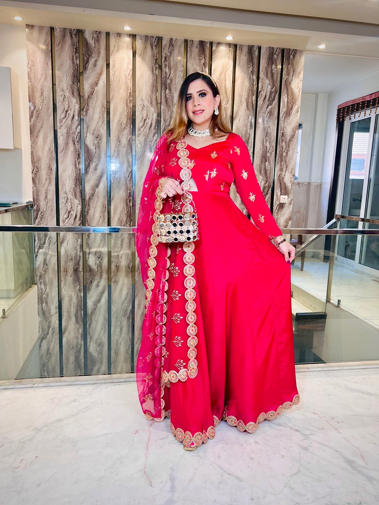 Hot Pink Crepe Anarkali