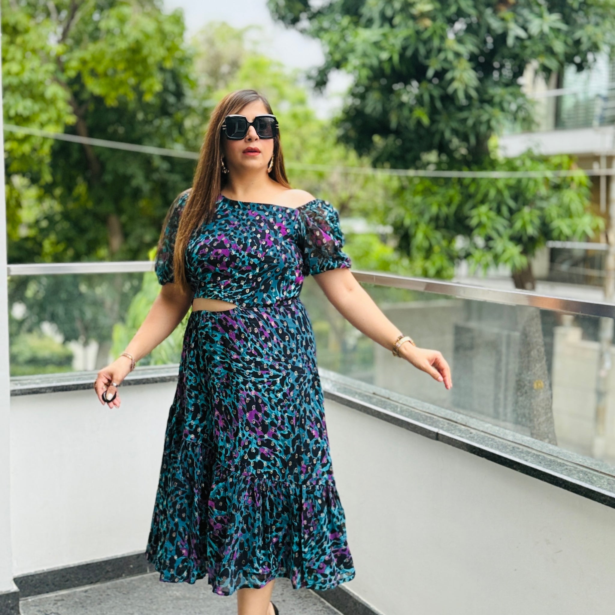 Teal Cheetah Midi Dress