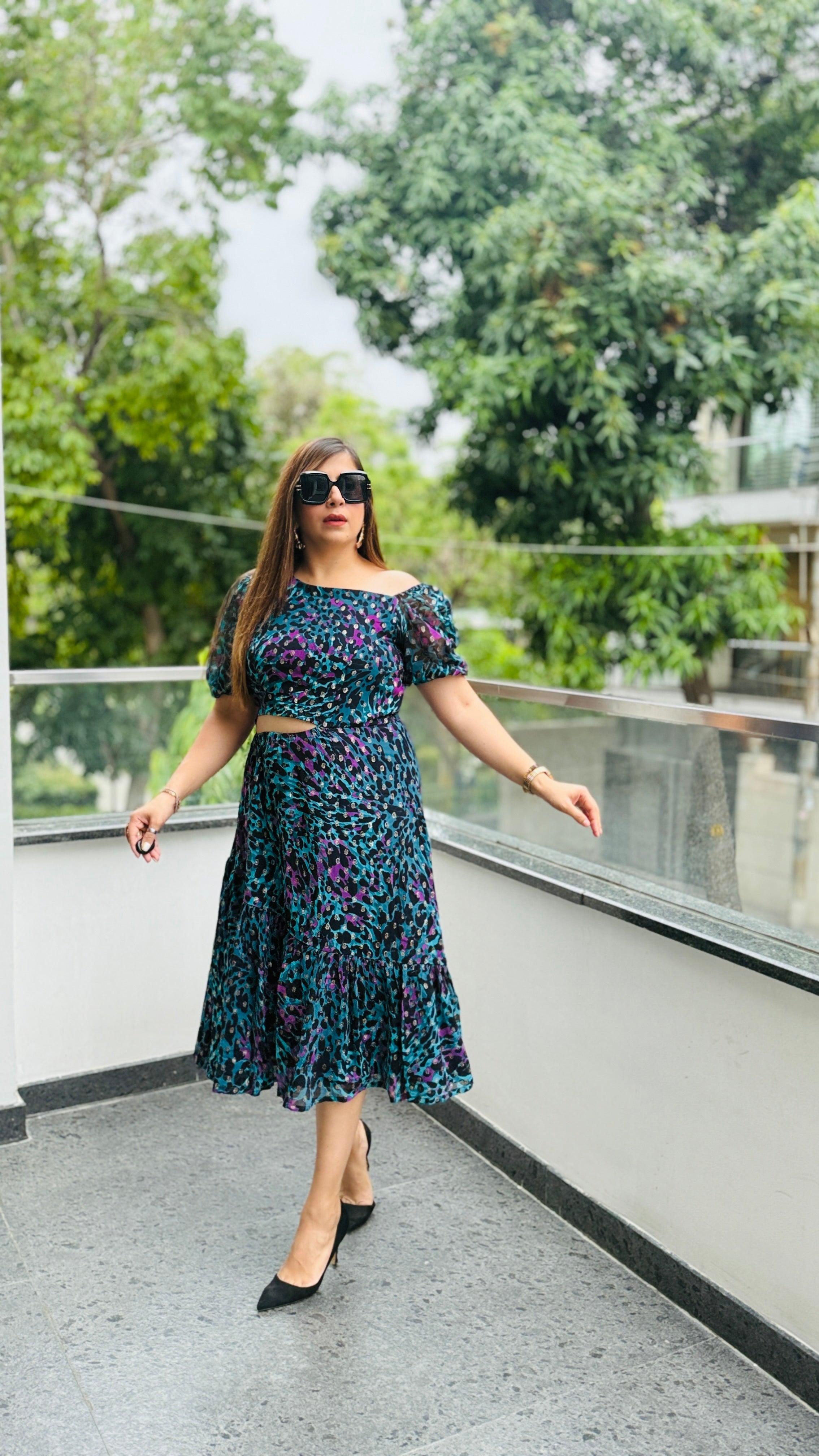 Teal Cheetah Midi Dress