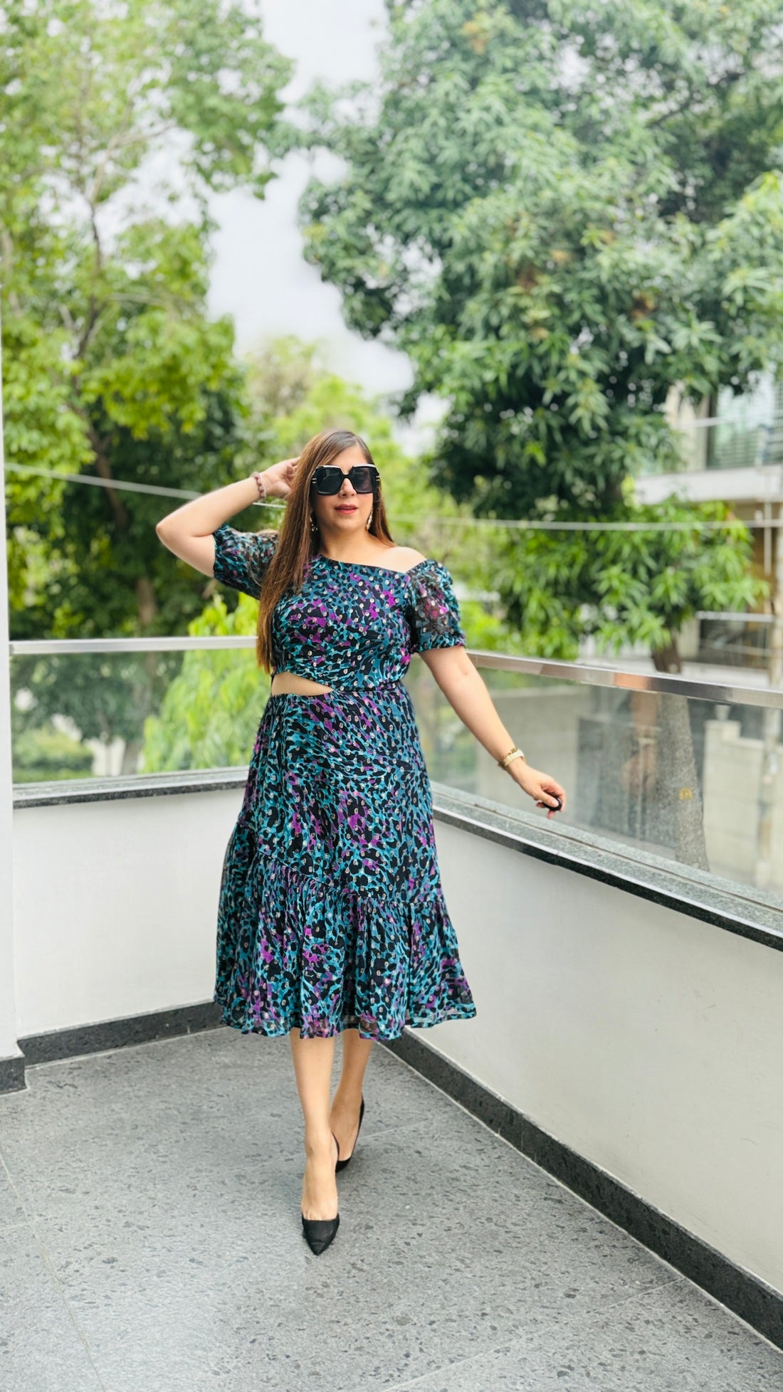 Teal Cheetah Midi Dress