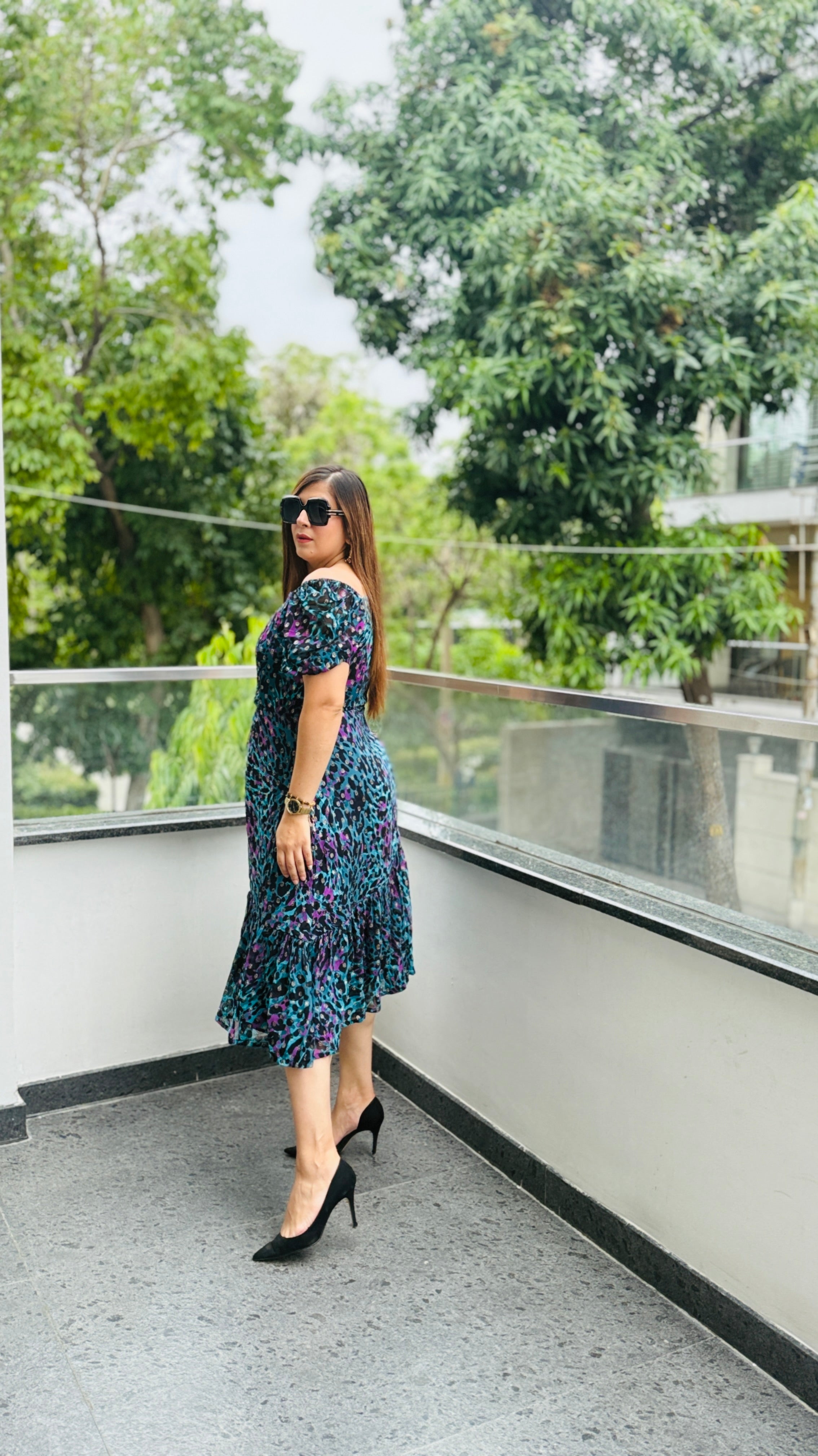 Teal Cheetah Midi Dress