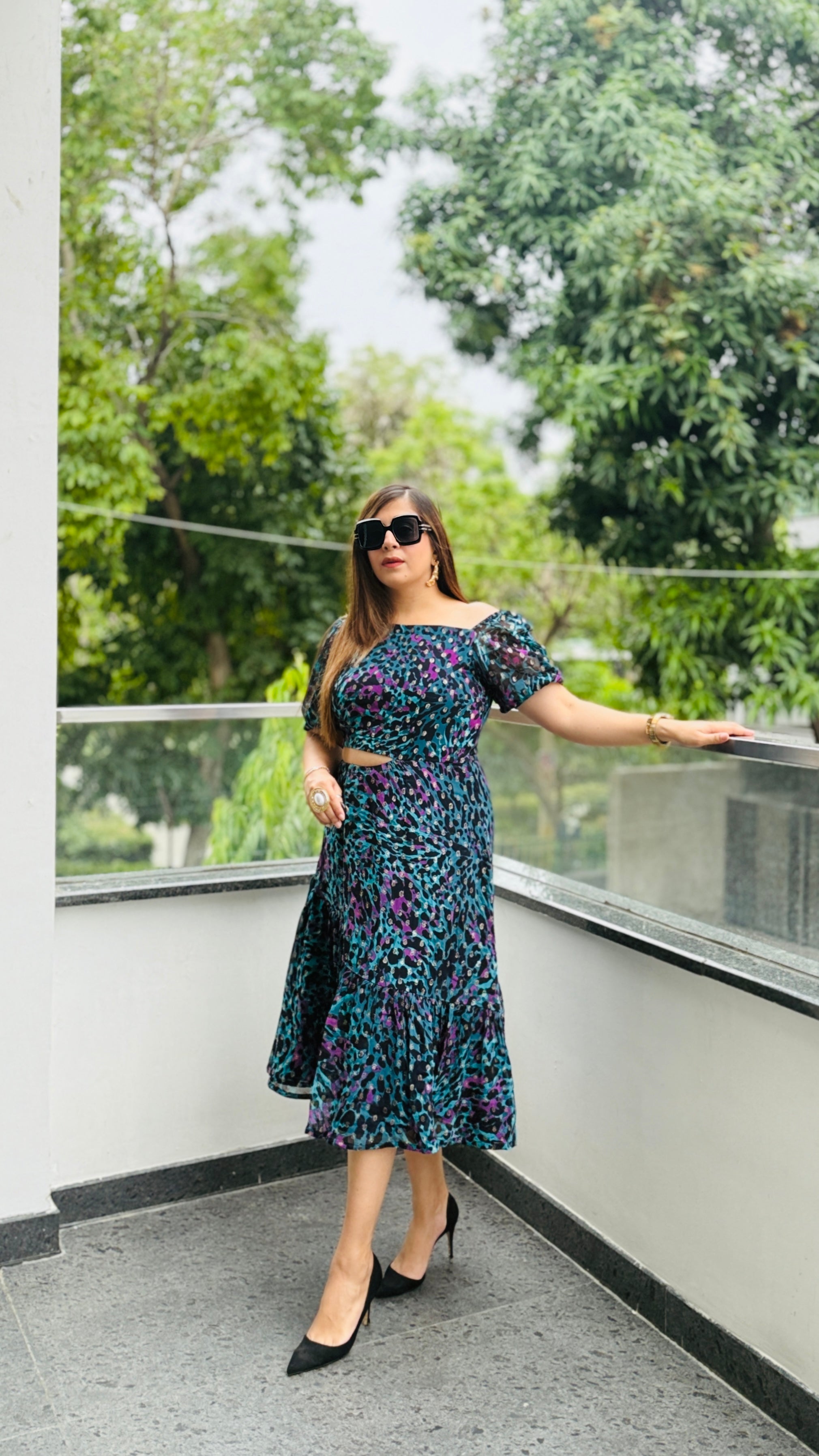 Teal Cheetah Midi Dress