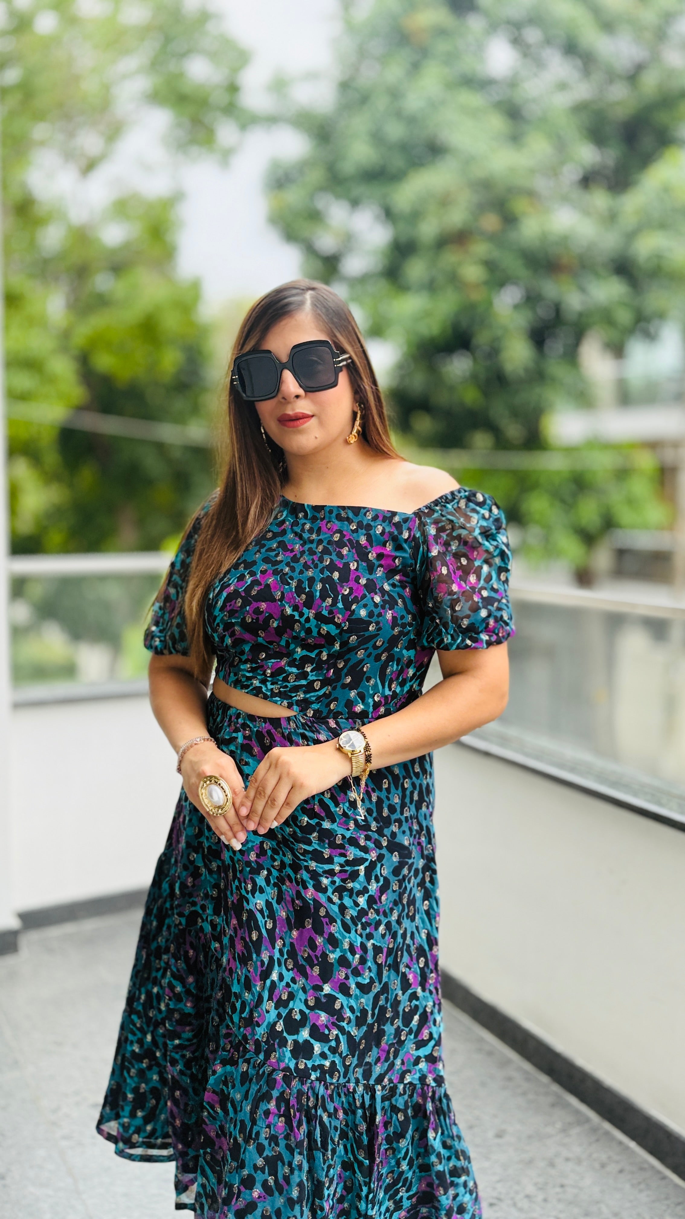 Teal Cheetah Midi Dress