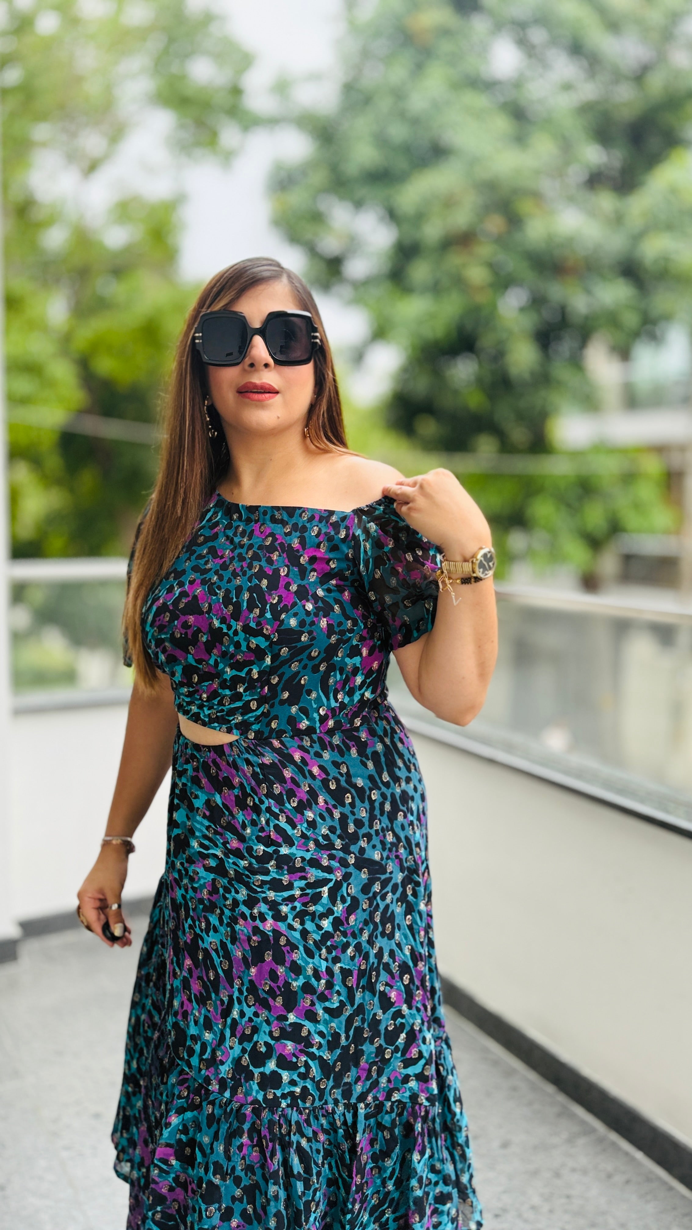 Teal Cheetah Midi Dress