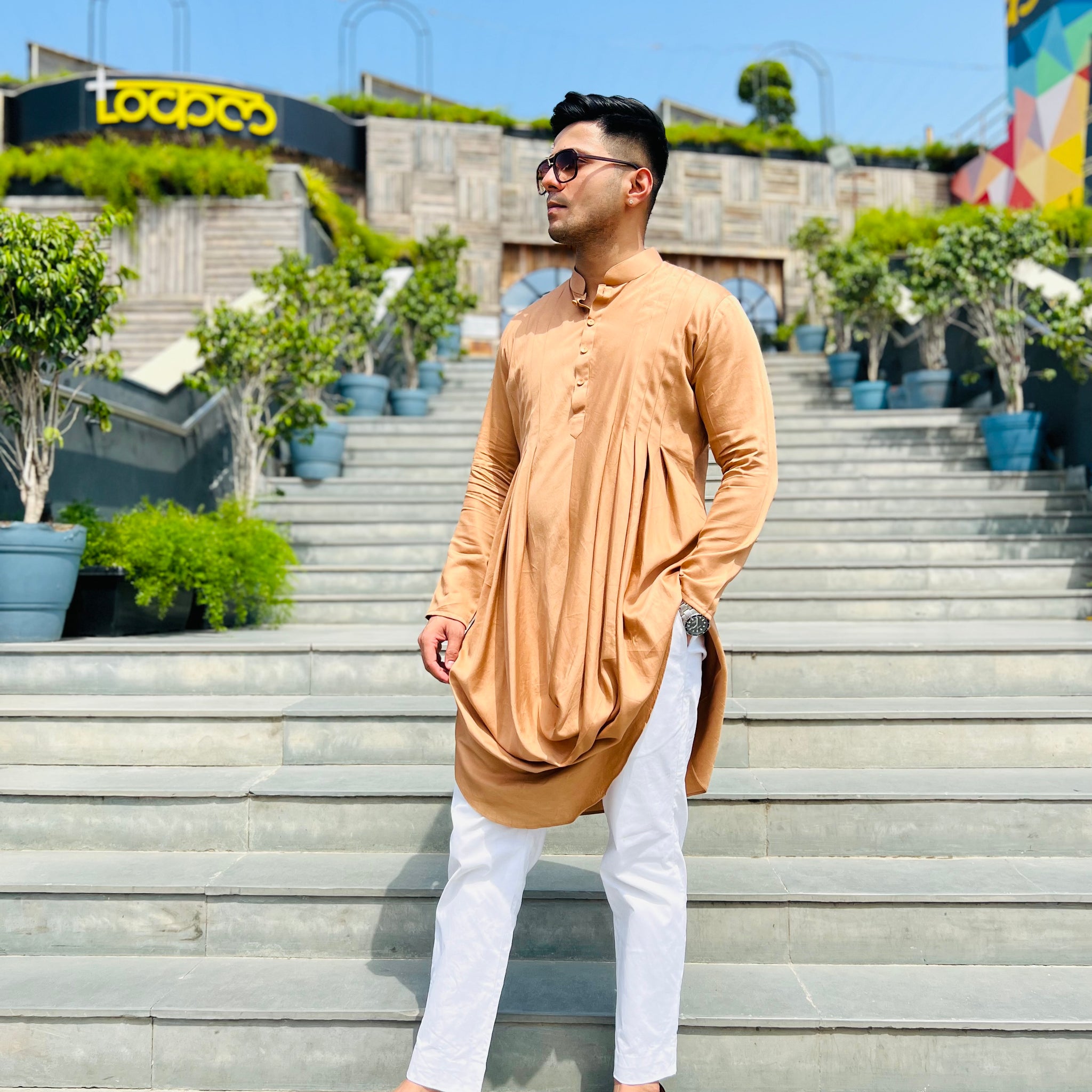 Menswear Brown Drape Kurta