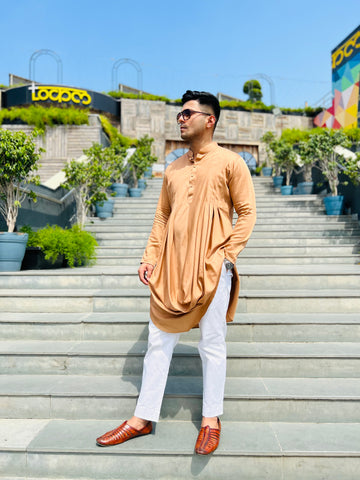 Menswear Brown Drape Kurta